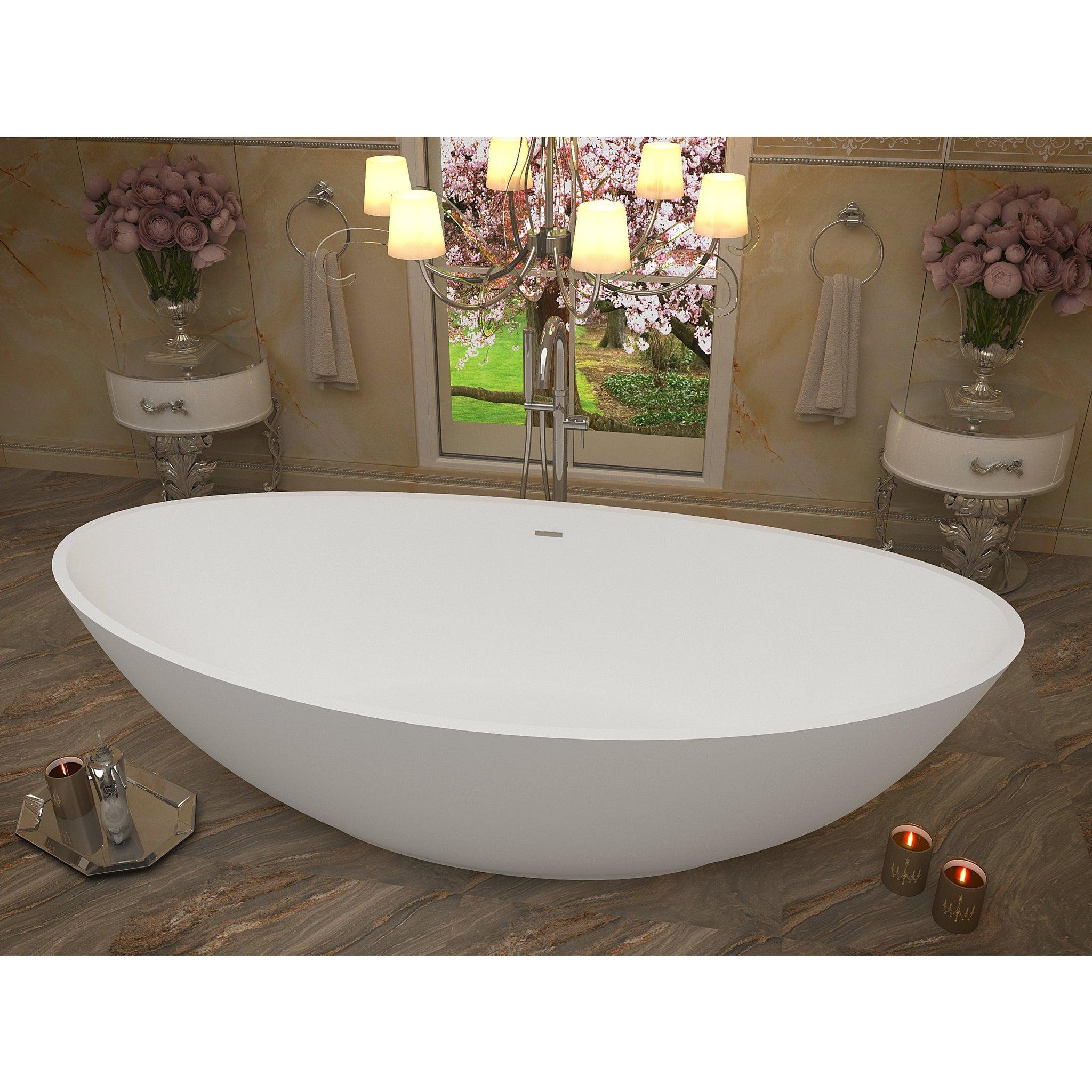 ANZZI, ANZZI Ala Series 74" x 34" Matte White Freestanding Bathtub With Built-In Overflow