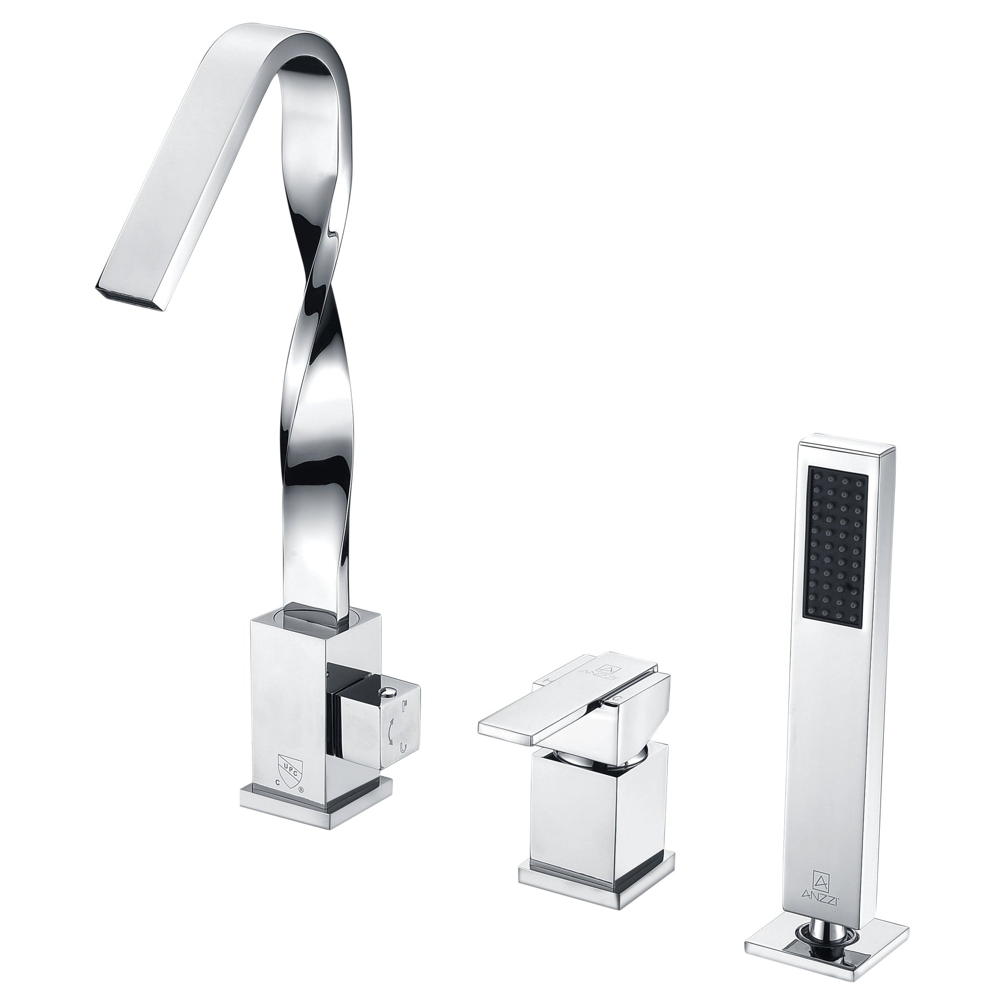 ANZZI, ANZZI Alamere Series Single Handle Polished Chrome High-Arc Roman Tub Faucet With Euro-Grip Handheld Sprayer