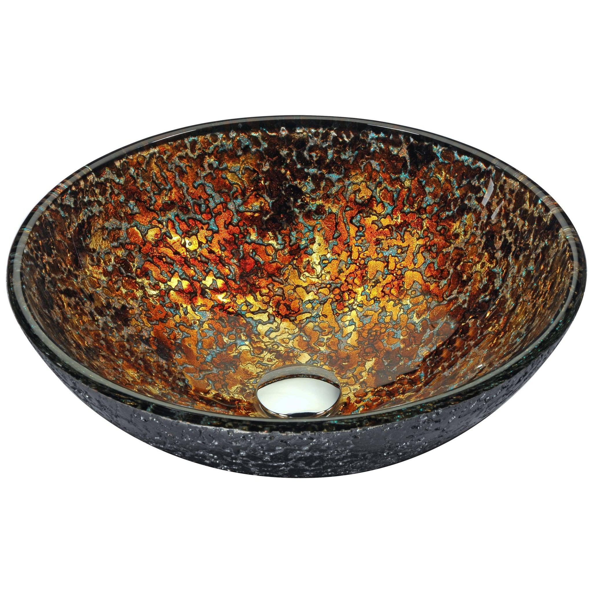 ANZZI, ANZZI Alto Series 17" x 17" Round Molten Gold Deco-Glass Vessel Sink With Polished Chrome Pop-Up Drain