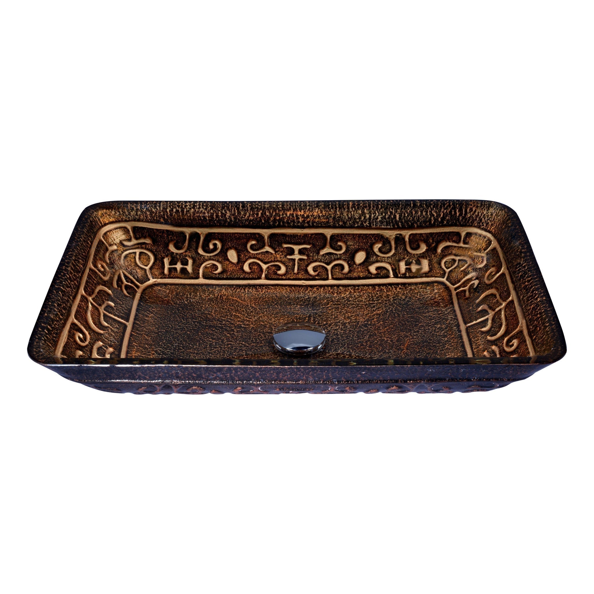 ANZZI, ANZZI Alto Series 23" x 14"  Rectangular Macedonian Bronze Deco-Glass Vessel Sink With Polished Chrome Pop-Up Drain