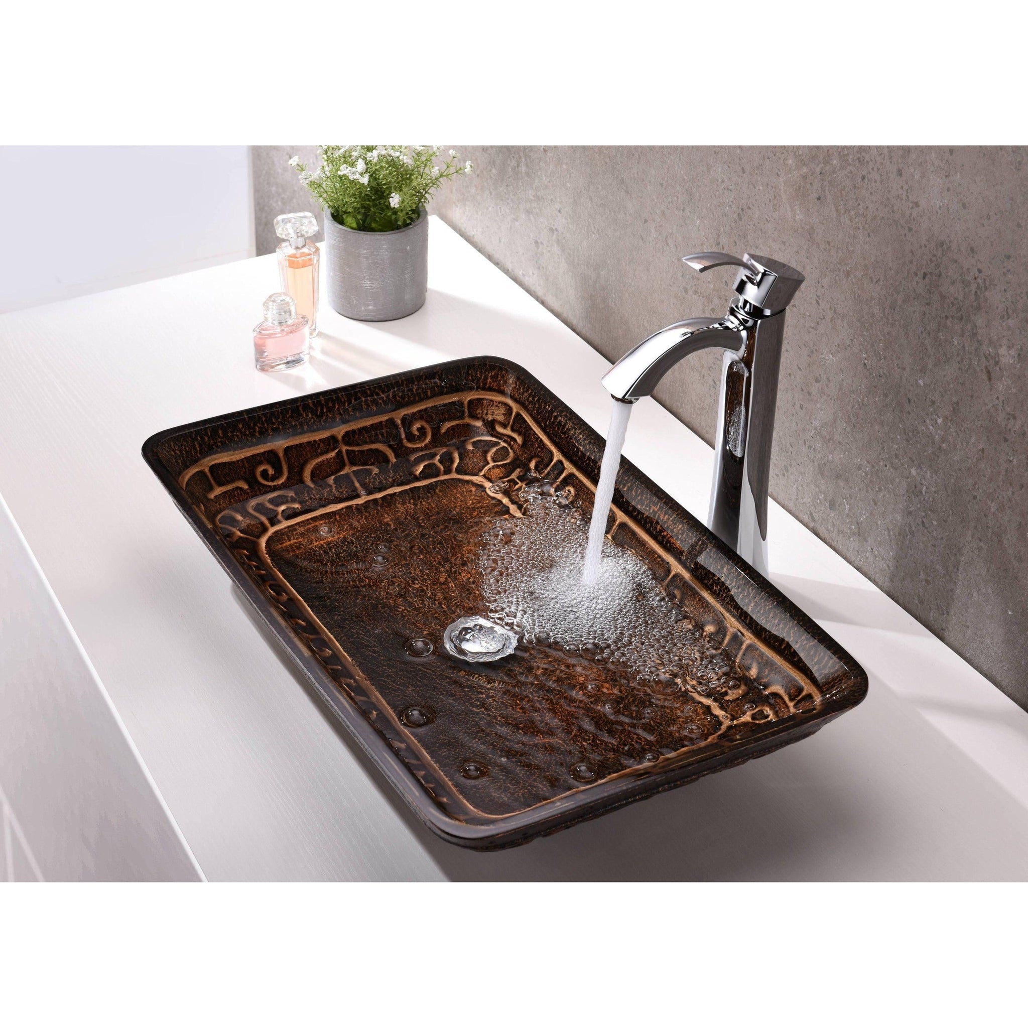 ANZZI, ANZZI Alto Series 23" x 14"  Rectangular Macedonian Bronze Deco-Glass Vessel Sink With Polished Chrome Pop-Up Drain