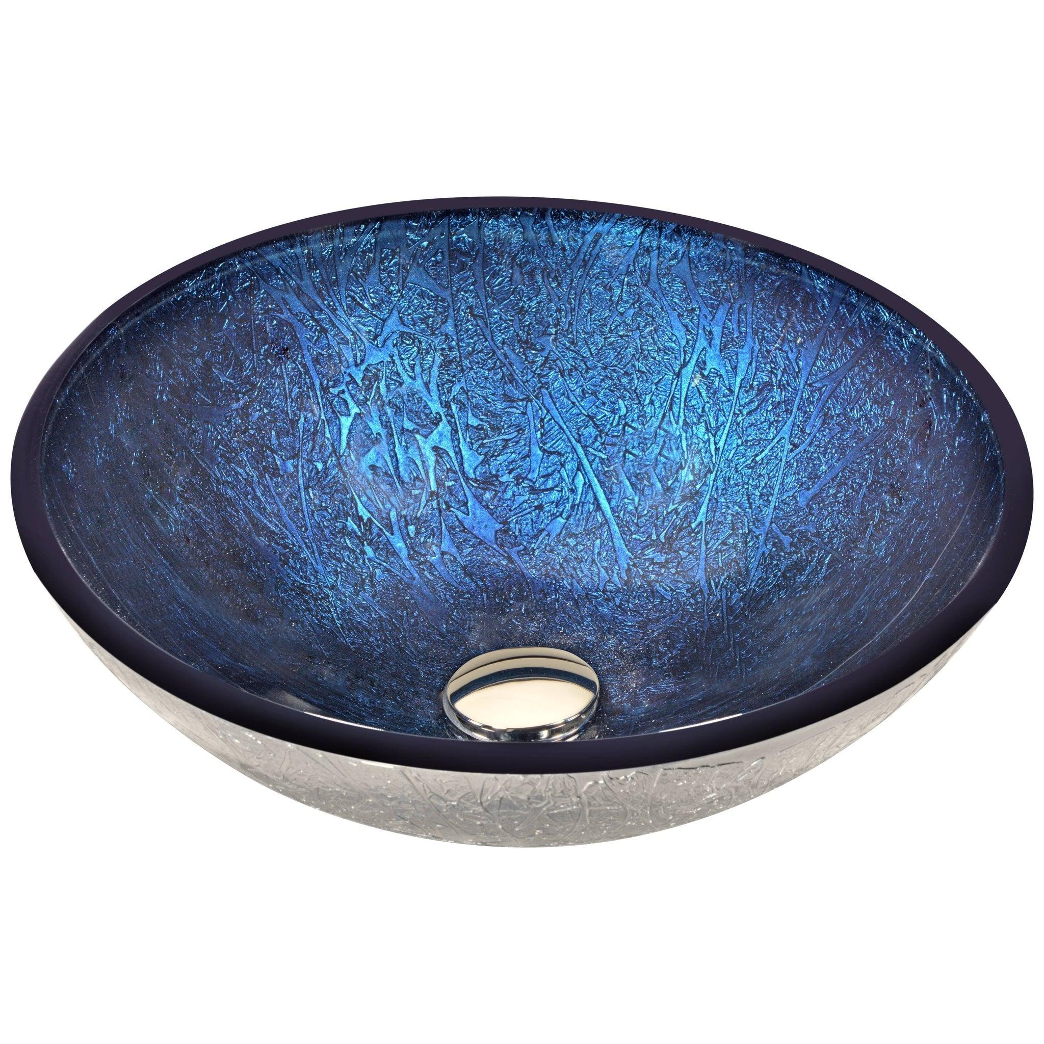 ANZZI, ANZZI Arc Series 17" x 17" Round Blue Arctic Sheer Deco-Glass Vessel Sink With Polished Chrome Pop-Up Drain