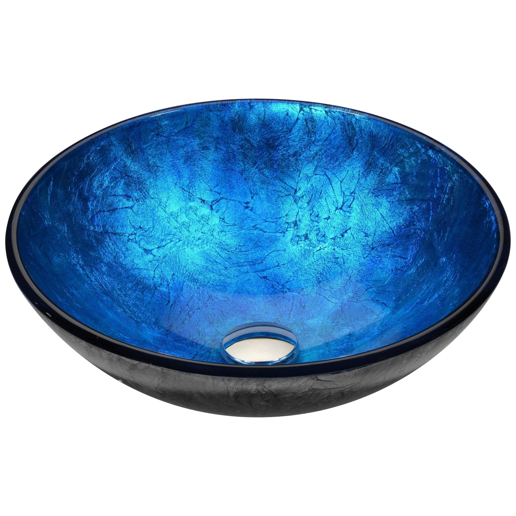 ANZZI, ANZZI Arc Series 17" x 17" Round Frosted Blue Deco-Glass Vessel Sink With Polished Chrome Pop-Up Drain