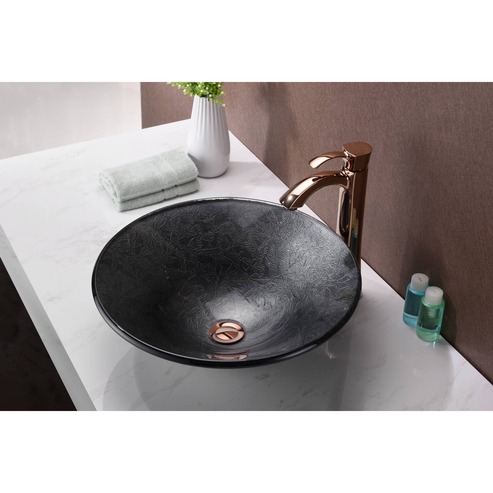 ANZZI, ANZZI Arc Series 18" x 18" Round Gray Sheer Vessel Sink With Polished Chrome Pop-Up Drain