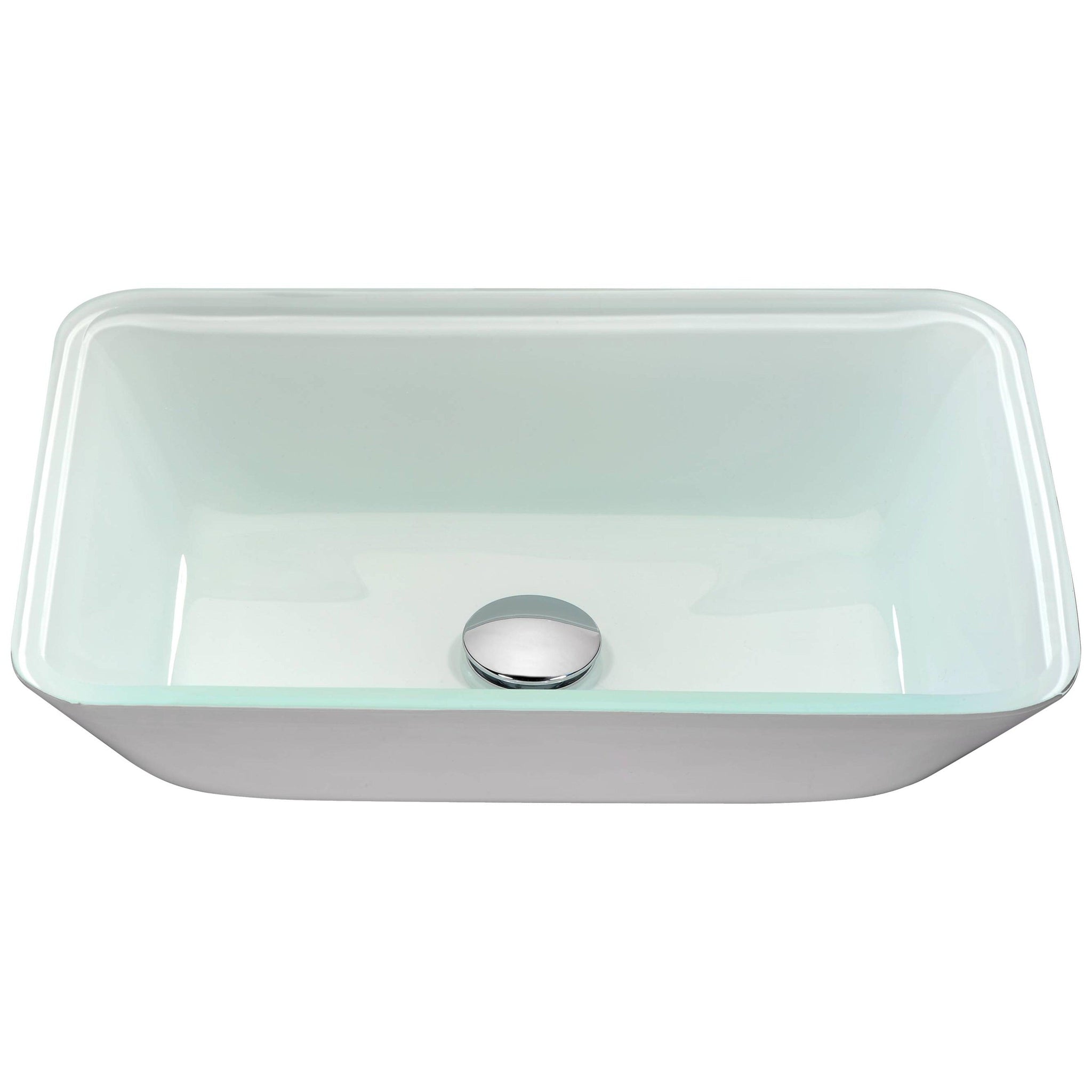 ANZZI, ANZZI Broad Series 19" x 14" Rectangular Glossy White Deco-Glass Vessel Sink With Polished Chrome Pop-Up Drain