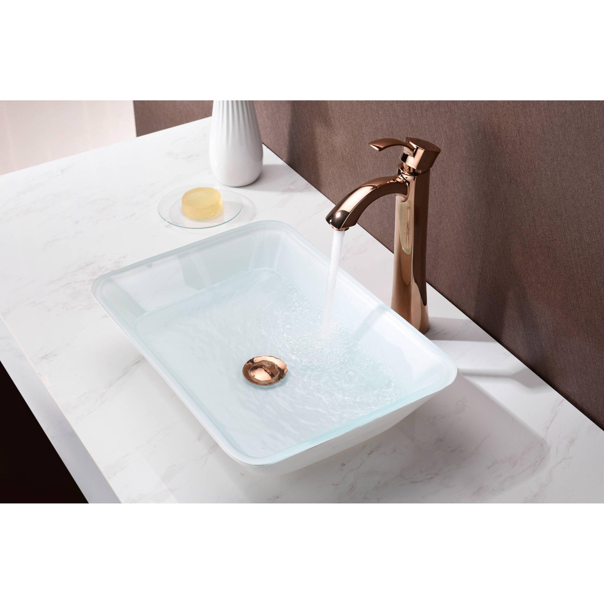 ANZZI, ANZZI Broad Series 19" x 14" Rectangular Glossy White Deco-Glass Vessel Sink With Polished Chrome Pop-Up Drain