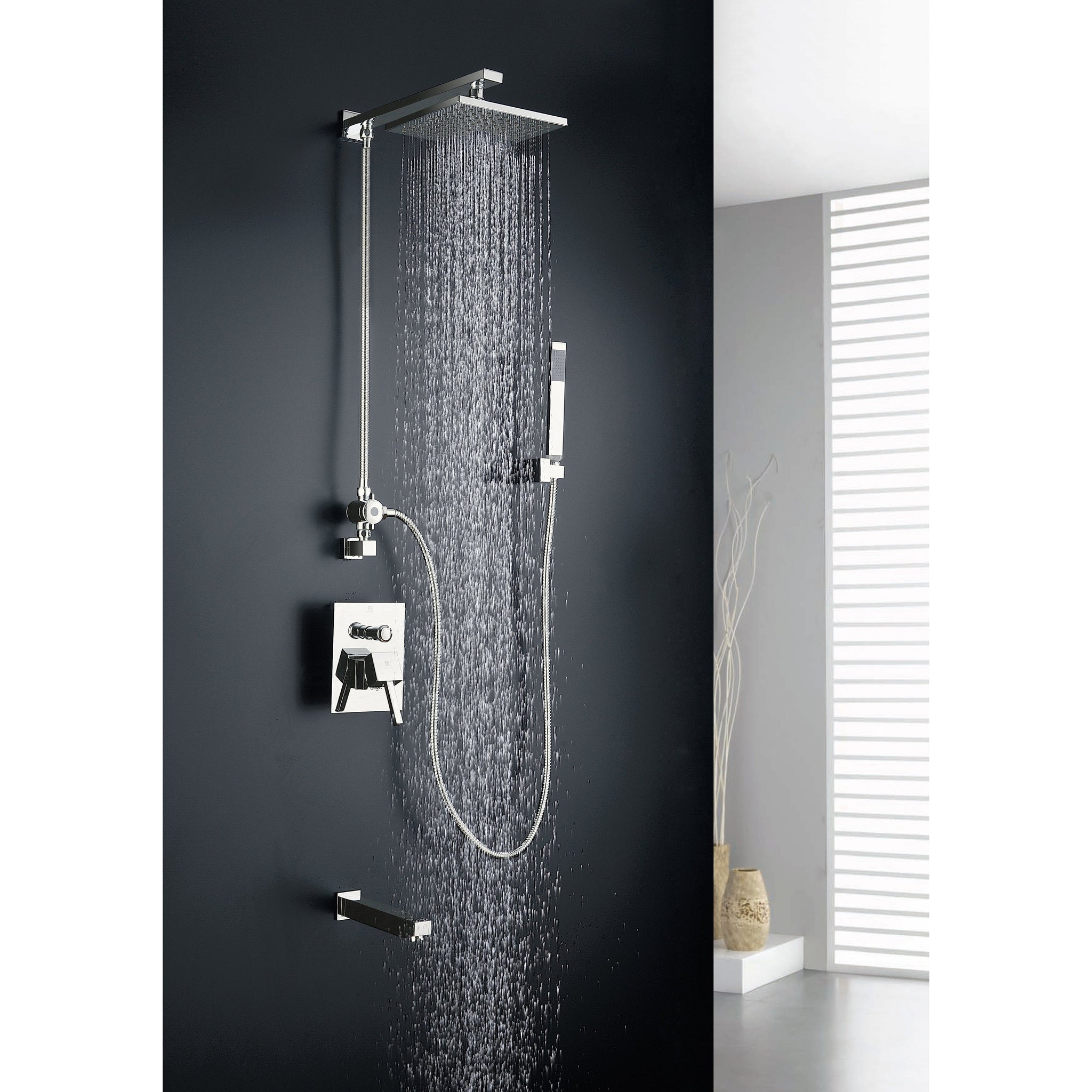 ANZZI, ANZZI Byne Series Brushed Nickel Wall-Mounted Single Handle Heavy Rain Shower Head With Handheld Spray and Bath Faucet Set