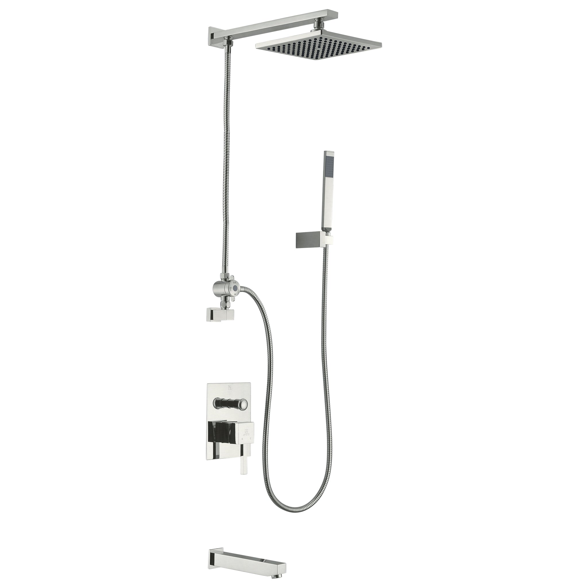 ANZZI, ANZZI Byne Series Brushed Nickel Wall-Mounted Single Handle Heavy Rain Shower Head With Handheld Spray and Bath Faucet Set