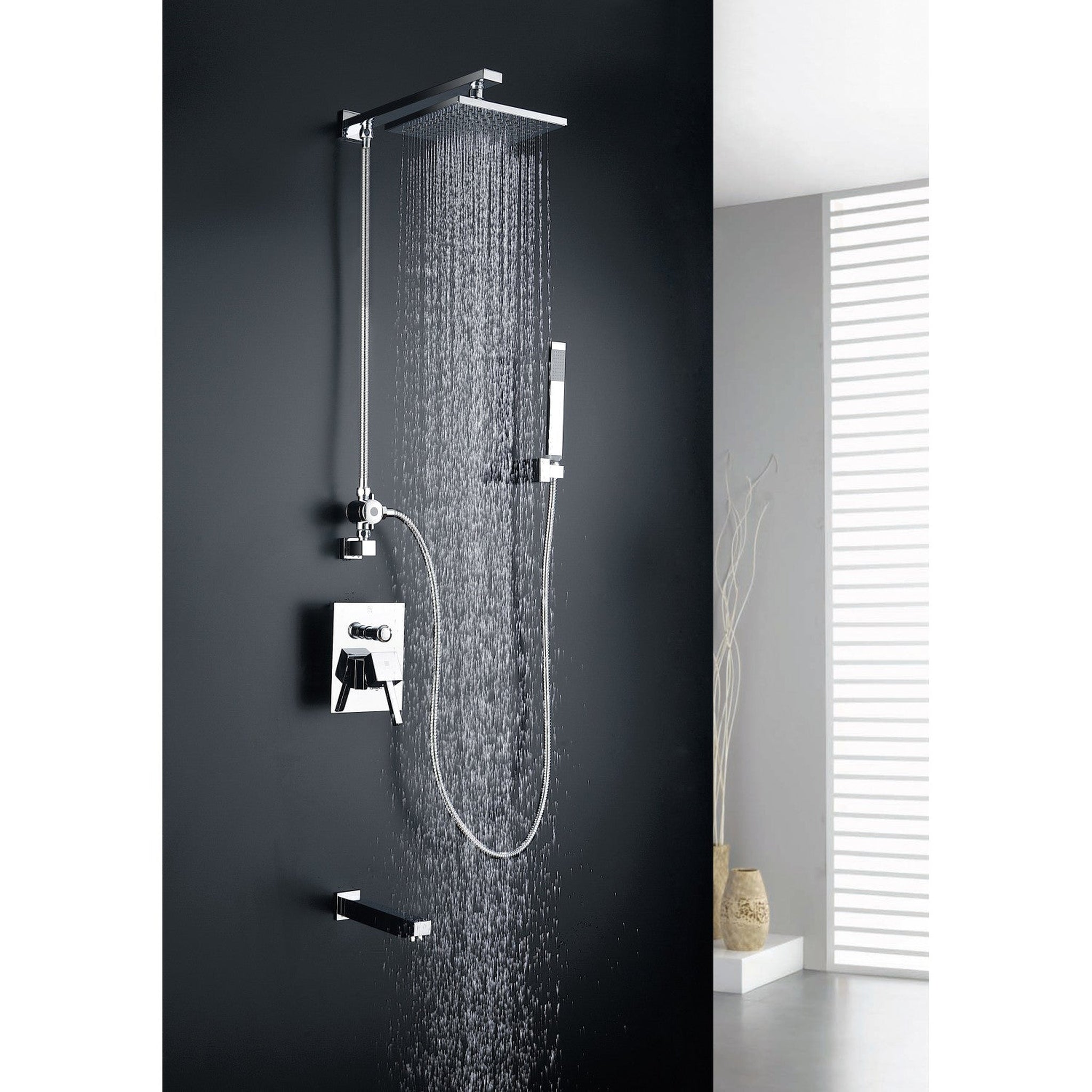 ANZZI, ANZZI Byne Series Polished Chrome Wall-Mounted Single Handle Heavy Rain Shower Head With Handheld Spray and Bath Faucet Set