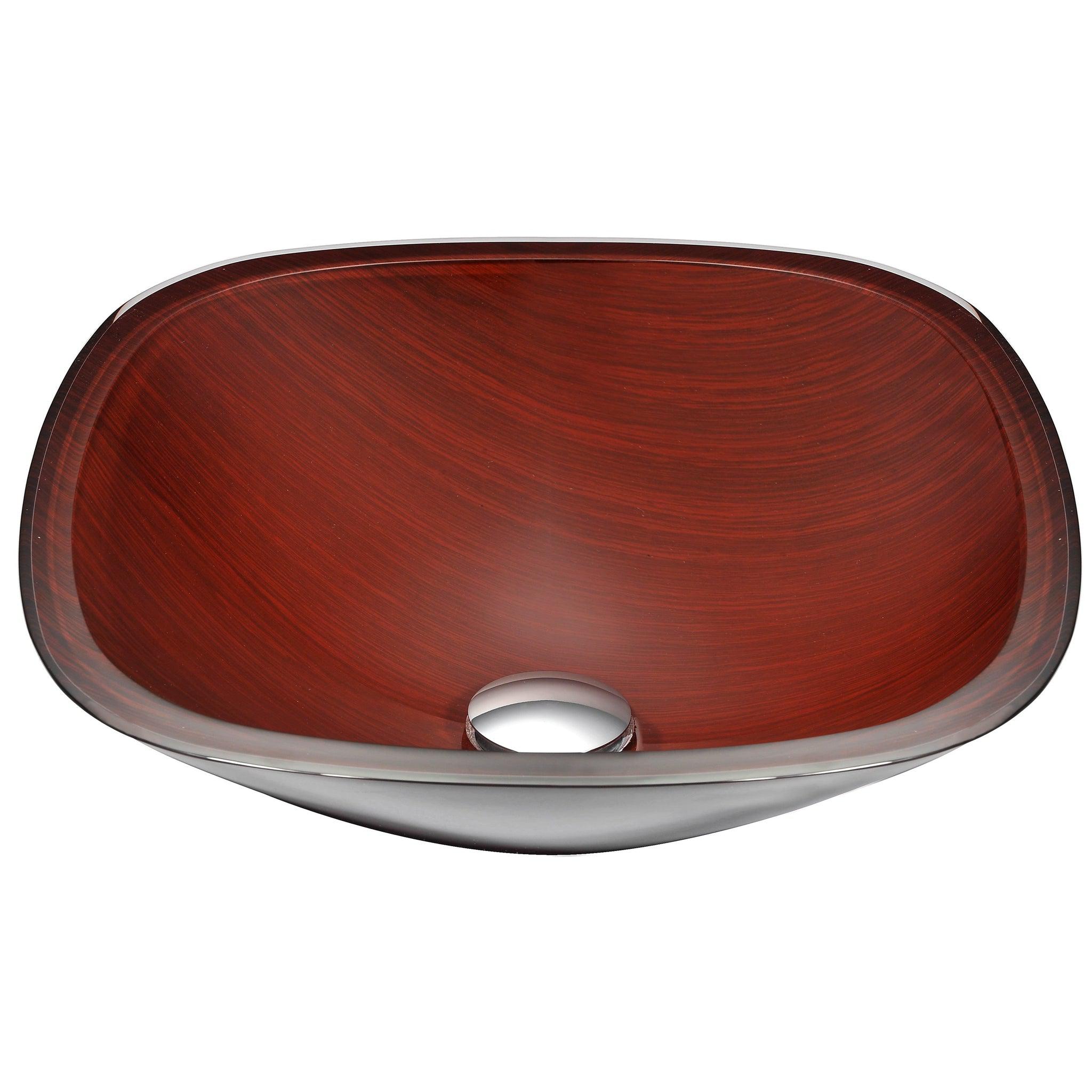 ANZZI, ANZZI Cansa Series 16" x 16" Square Shape Rich Timber Deco-Glass Vessel Sink With Polished Chrome Pop-Up Drain