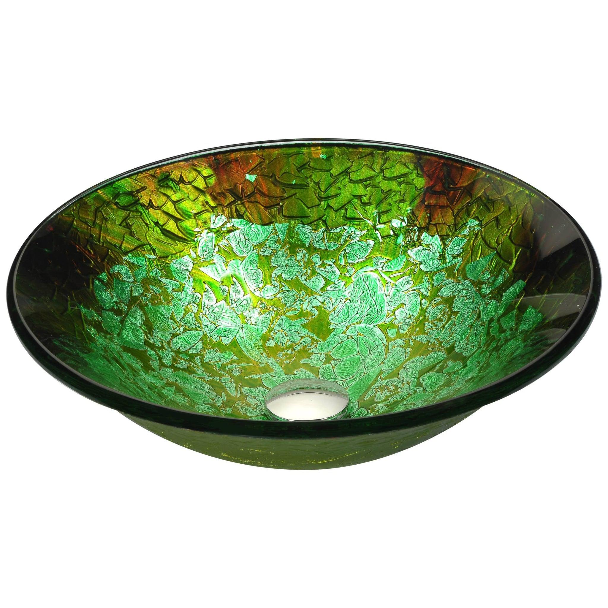 ANZZI, ANZZI Chrona Series 18" x 18" Round Emerald Burst Deco-Glass Vessel Sink With Polished Chrome Pop-Up Drain