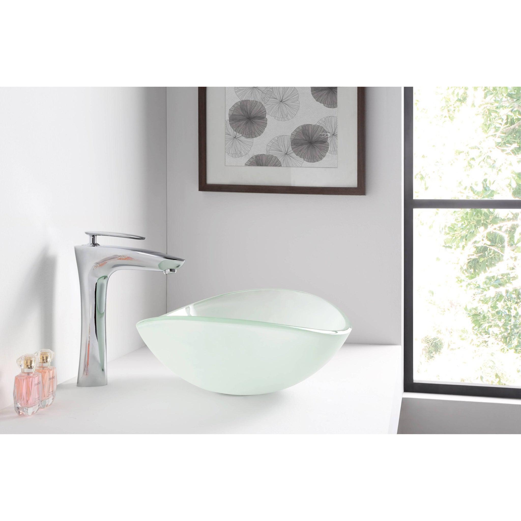 ANZZI, ANZZI Craft Series 21" x 15"  Oval Shape Lustrous Frosted Deco-Glass Vessel Sink With Polished Chrome Pop-Up Drain