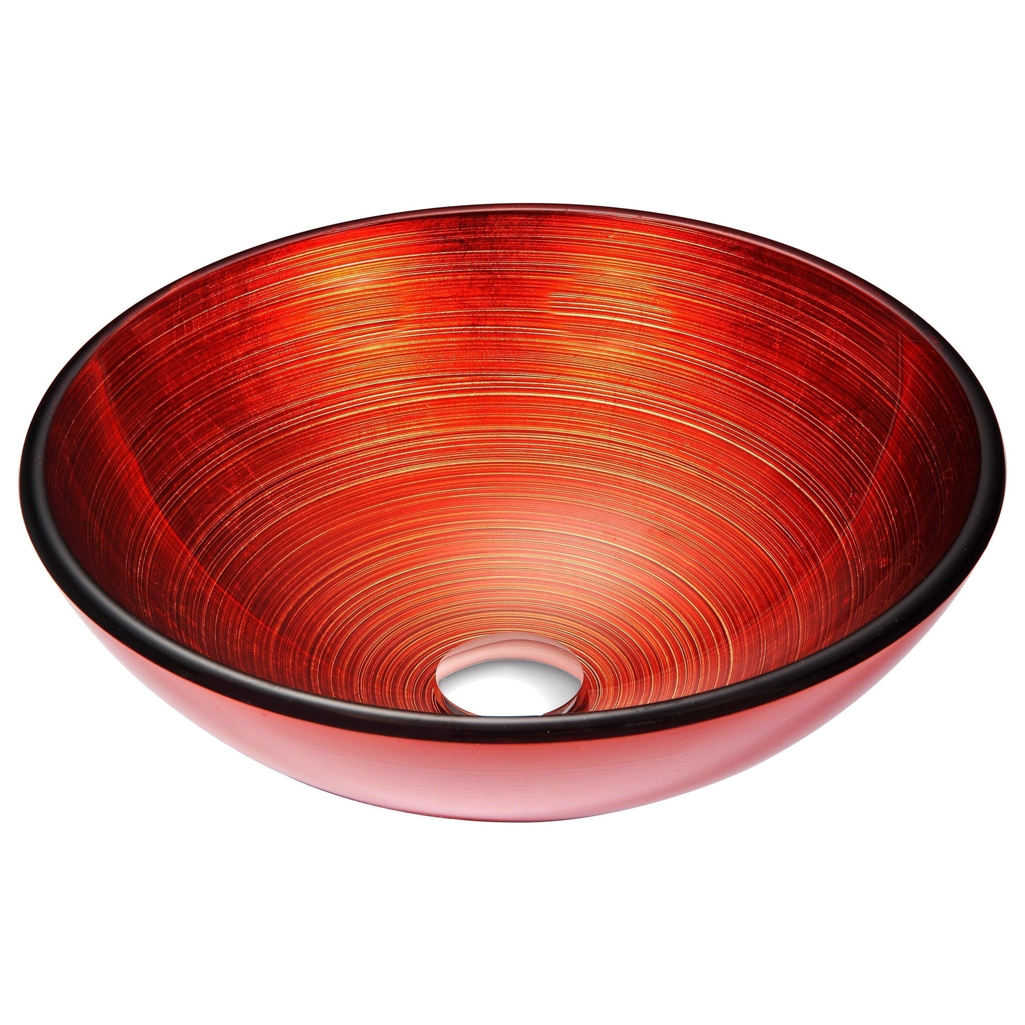 ANZZI, ANZZI Echo Series 17" x 17" Round Deco-Glass Lustrous Red Vessel Sink With Polished Chrome Pop-Up Drain