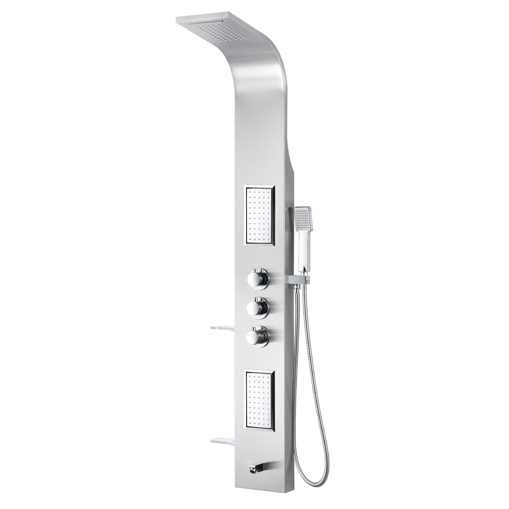 ANZZI, ANZZI Field Series 58" Brushed Stainless Steel 2-Jetted Full Body Shower Panel With Heavy Rain Shower Head and Euro-Grip Hand Sprayer