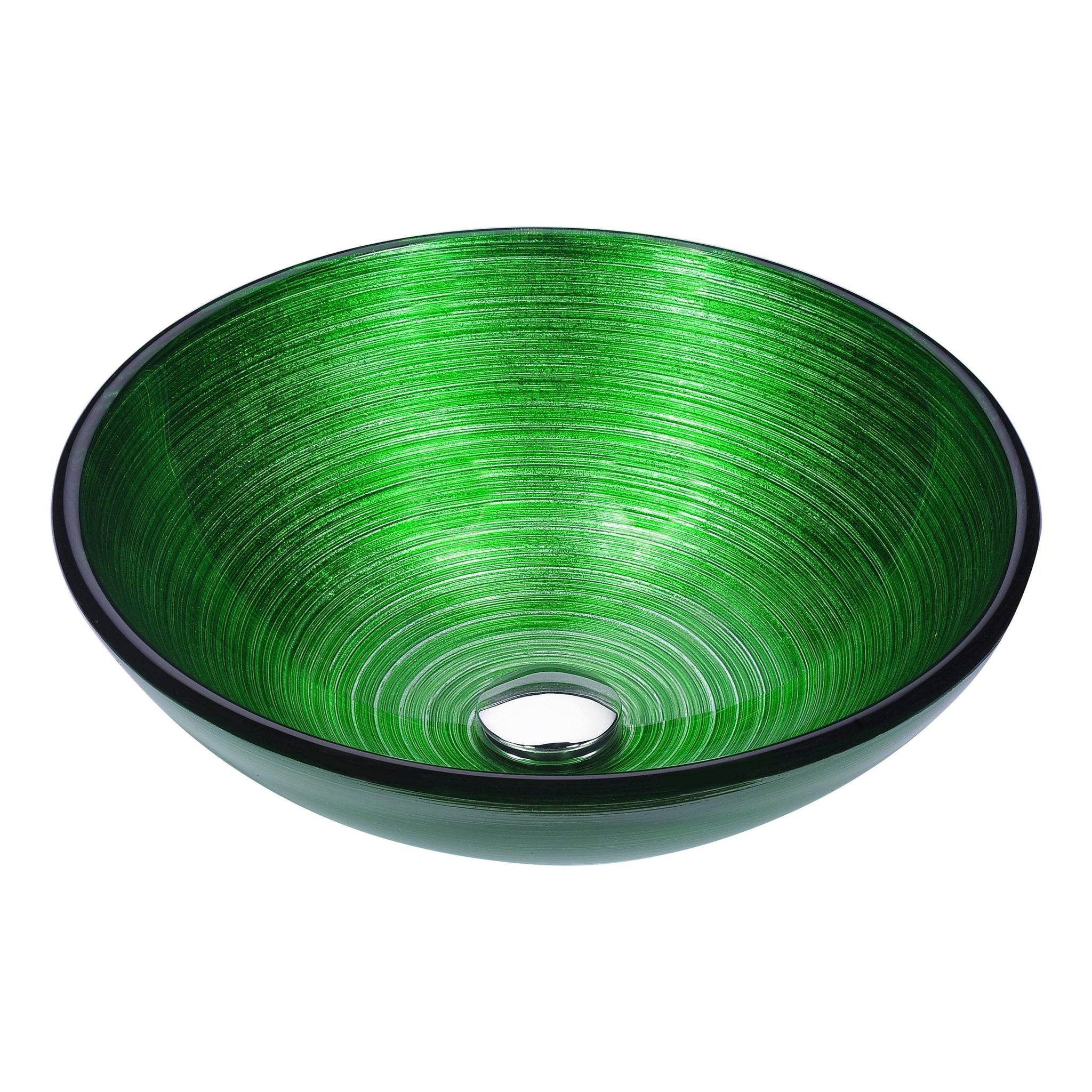 ANZZI, ANZZI Gardena Series 17" x 17" Round Brushed Green Deco-Glass Vessel Sink With Polished Chrome Pop-Up Drain