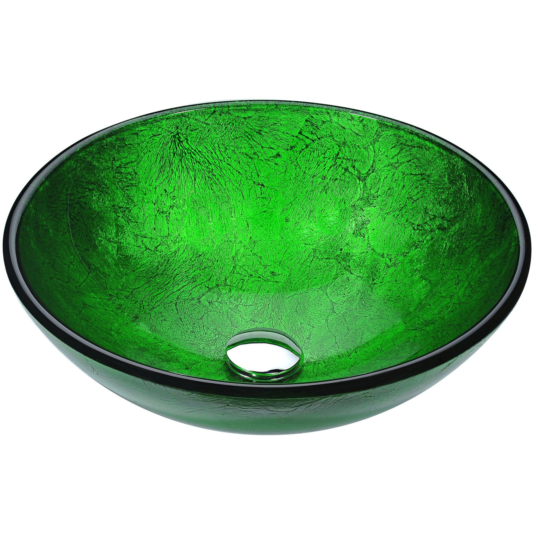 ANZZI, ANZZI Gardena Series 17" x 17" Round Verdure Green Deco-Glass Vessel Sink With Polished Chrome Pop-Up Drain