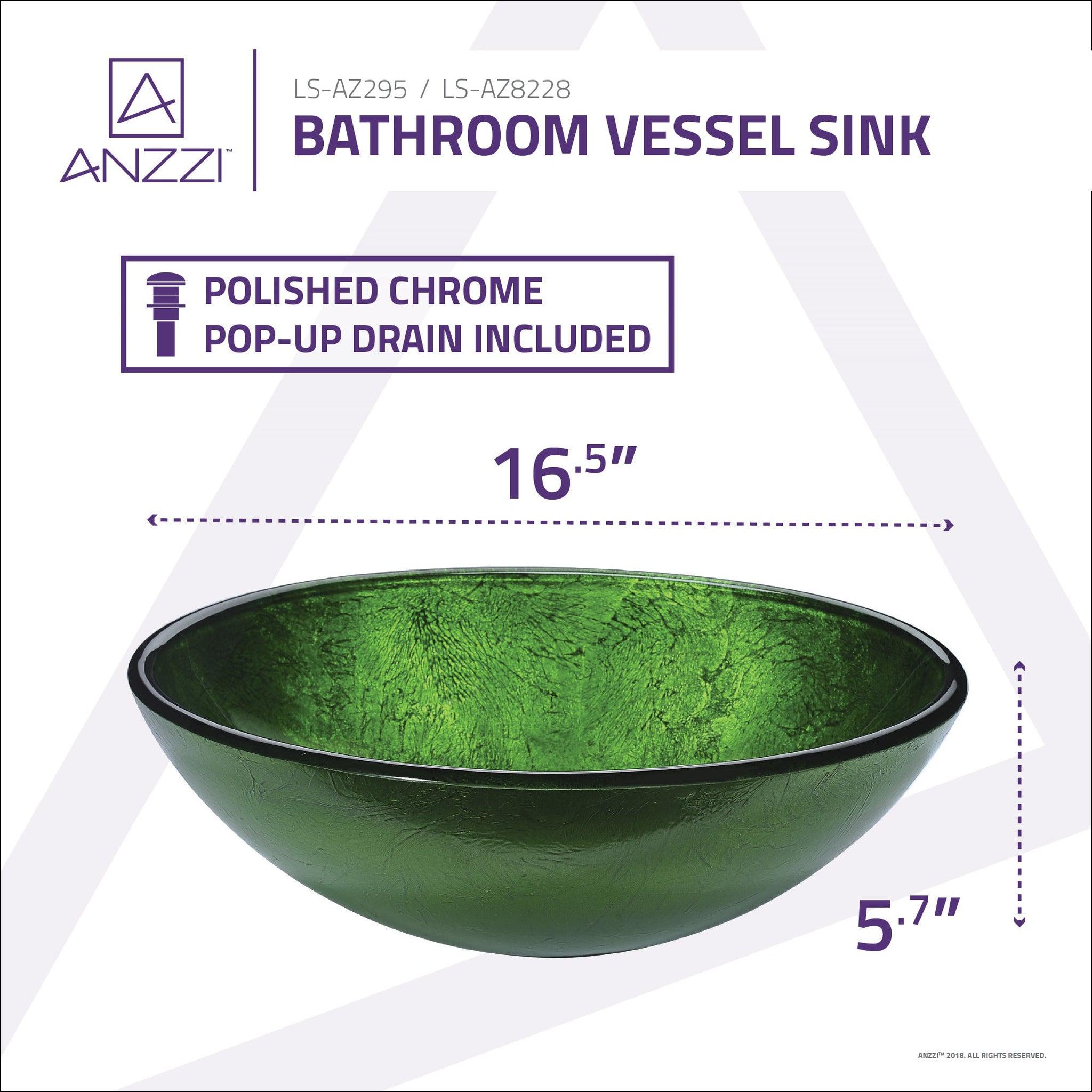 ANZZI, ANZZI Gardena Series 17" x 17" Round Verdure Green Deco-Glass Vessel Sink With Polished Chrome Pop-Up Drain