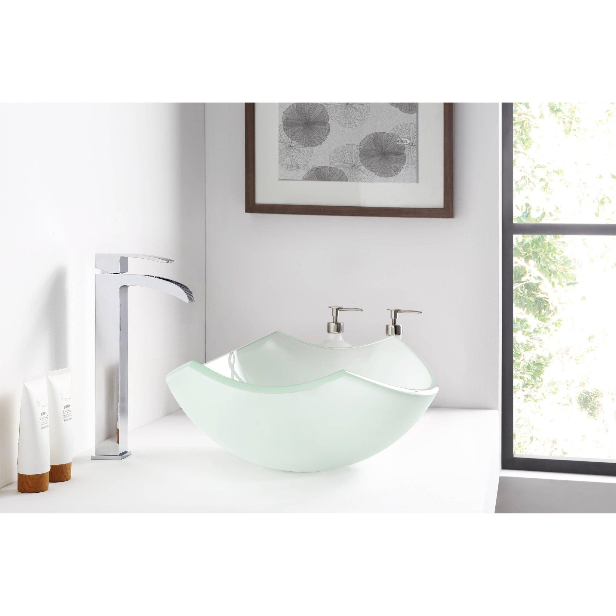 ANZZI, ANZZI Magician Series 20" x 15" Oval Shaped Lustrous Frosted Deco-Glass Vessel Sink With Polished Chrome Pop-Up Drain