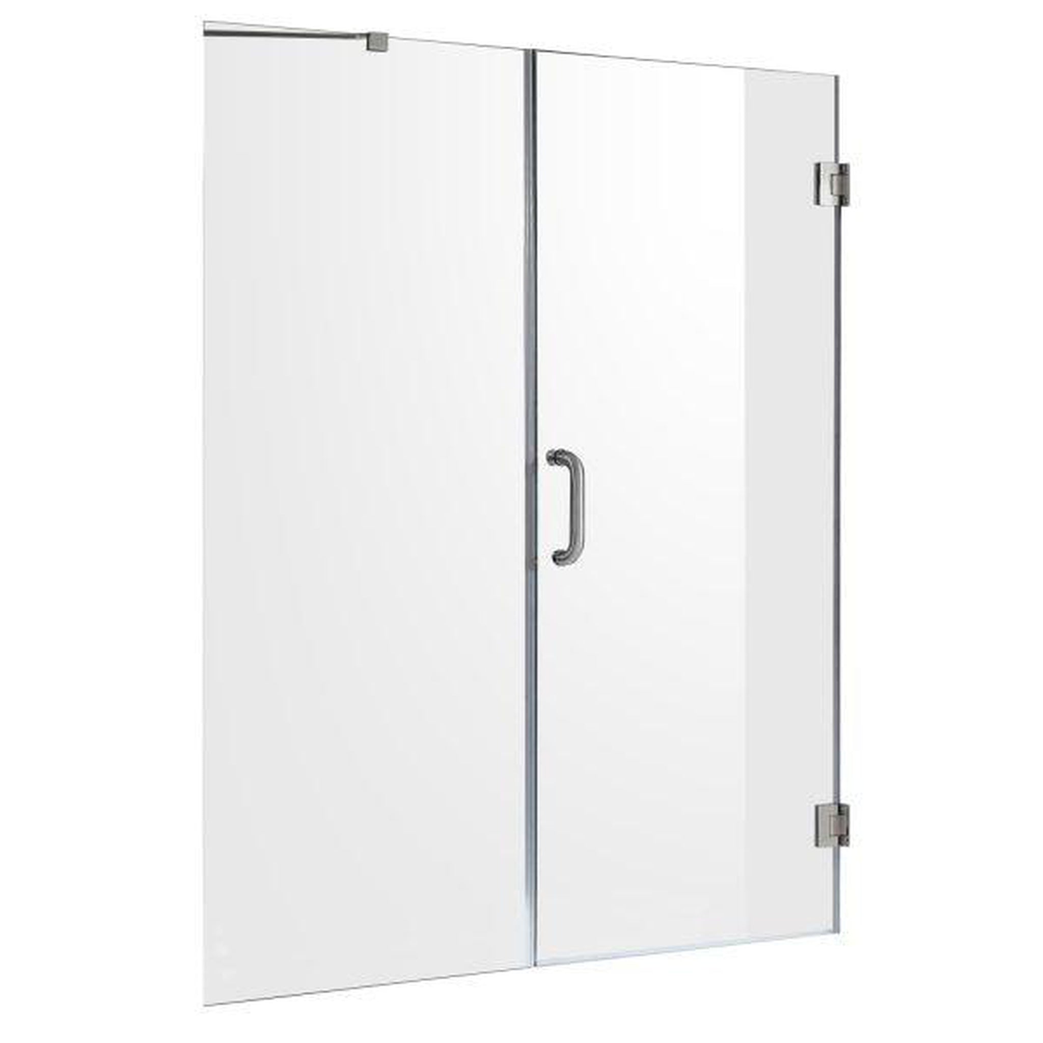 ANZZI, ANZZI Makata Series 60" x 72" Frameless Alcove Brushed Nickel Hinged Shower Door With Handle and Tsunami Guard