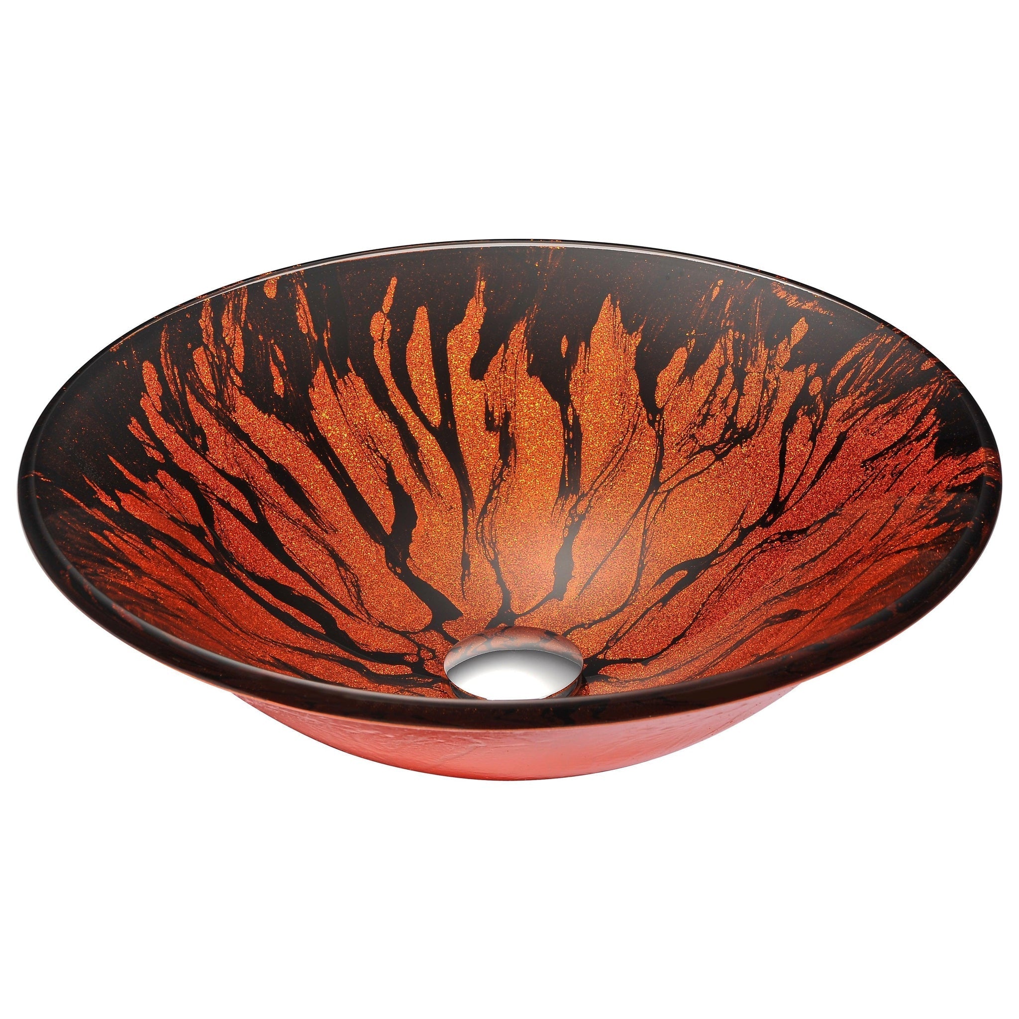 ANZZI, ANZZI Ore Series 18" x 18" Round Lustrous Red and Black Deco-Glass Vessel Sink With Polished Chrome Pop-Up Drain