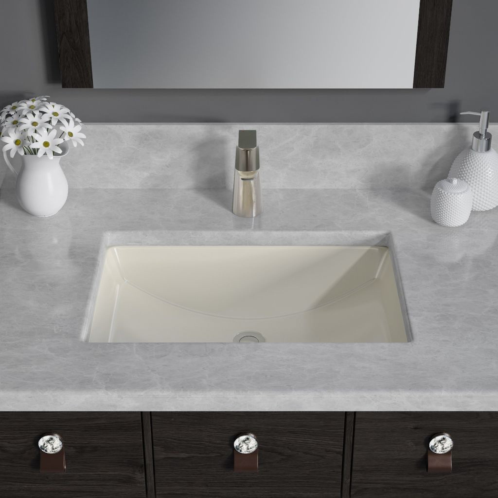 Allora USA, Allora USA 20.875" X 14.75" Biscuit Vitreous China Rectangular Porcelain Undermount Sink With Overflow