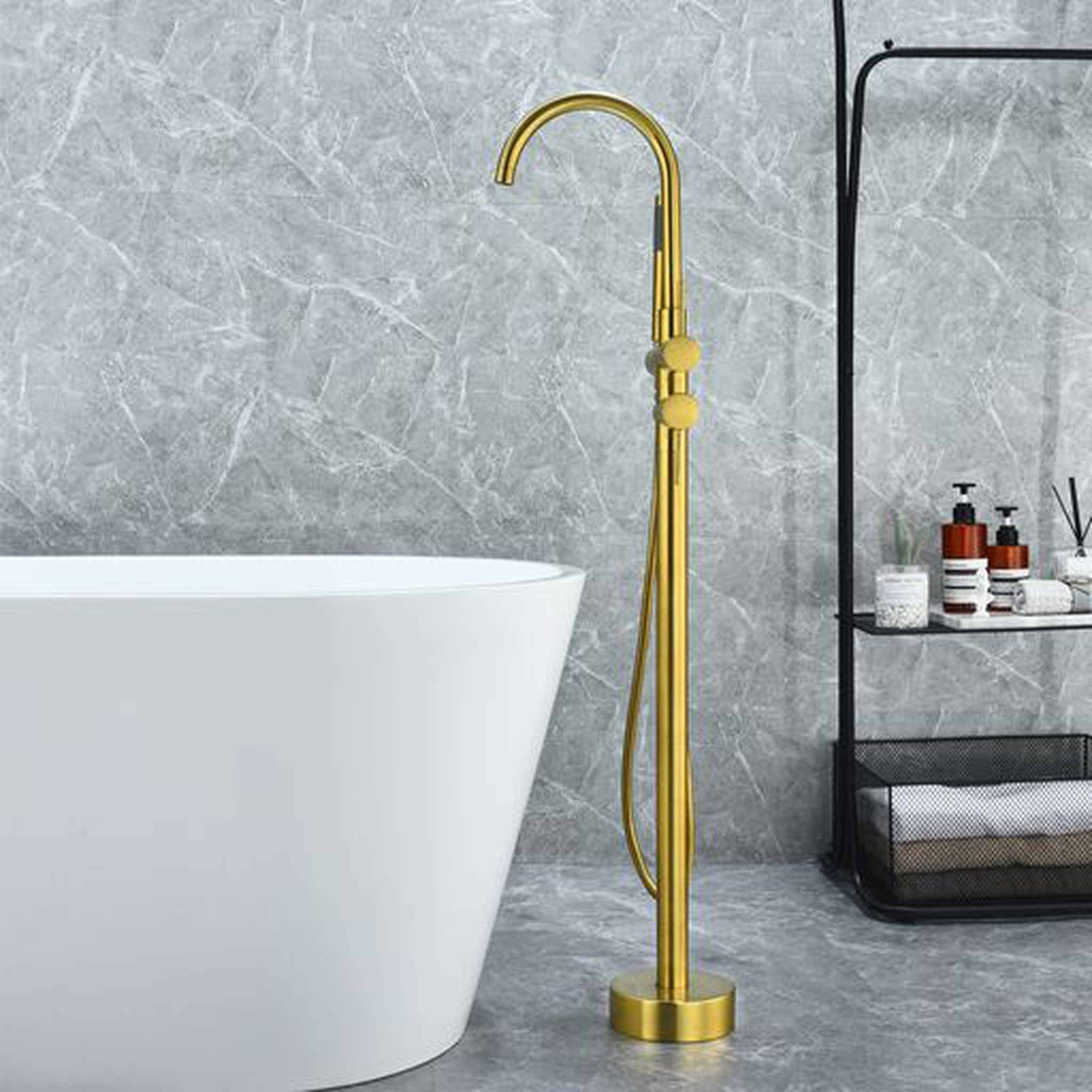 Altair, Altair Assens Brushed Gold Double Lever Handle Freestanding Bathtub Faucet With Handshower