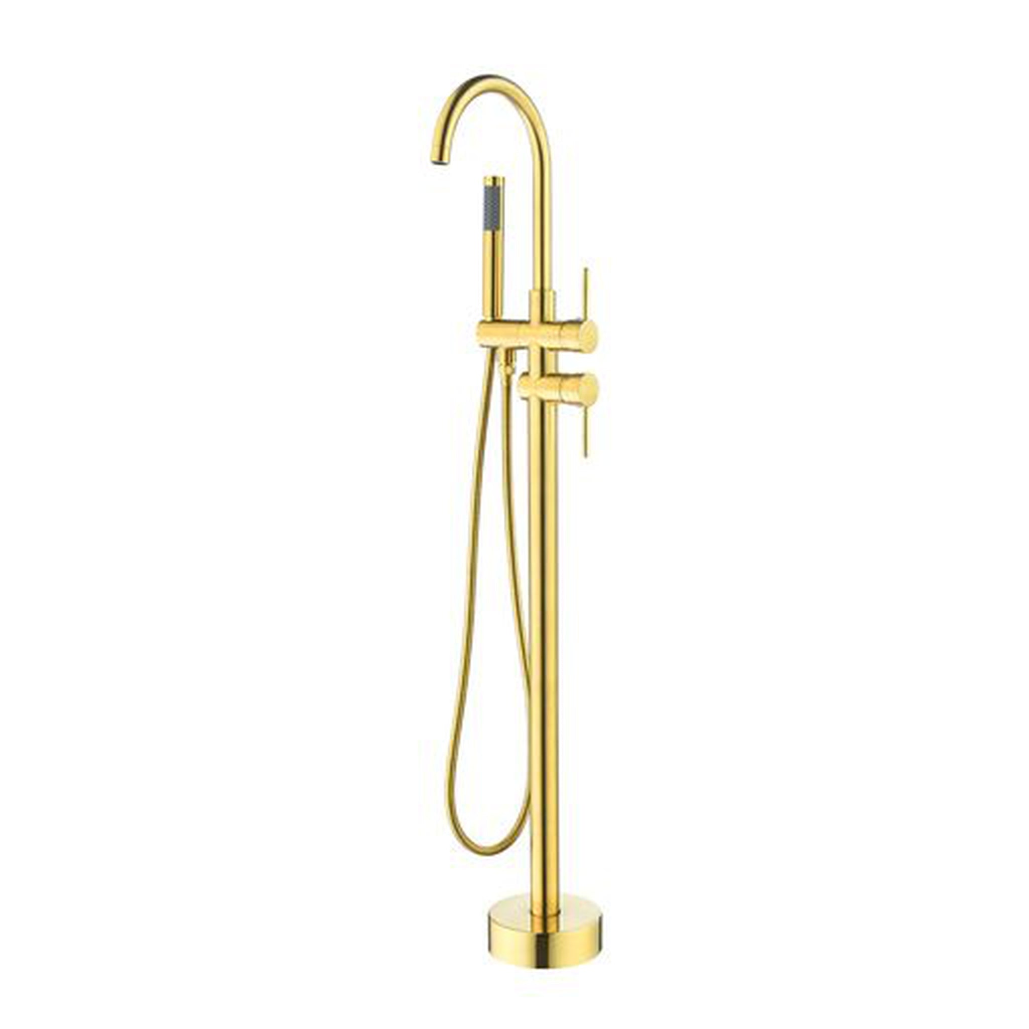 Altair, Altair Assens Brushed Gold Double Lever Handle Freestanding Bathtub Faucet With Handshower