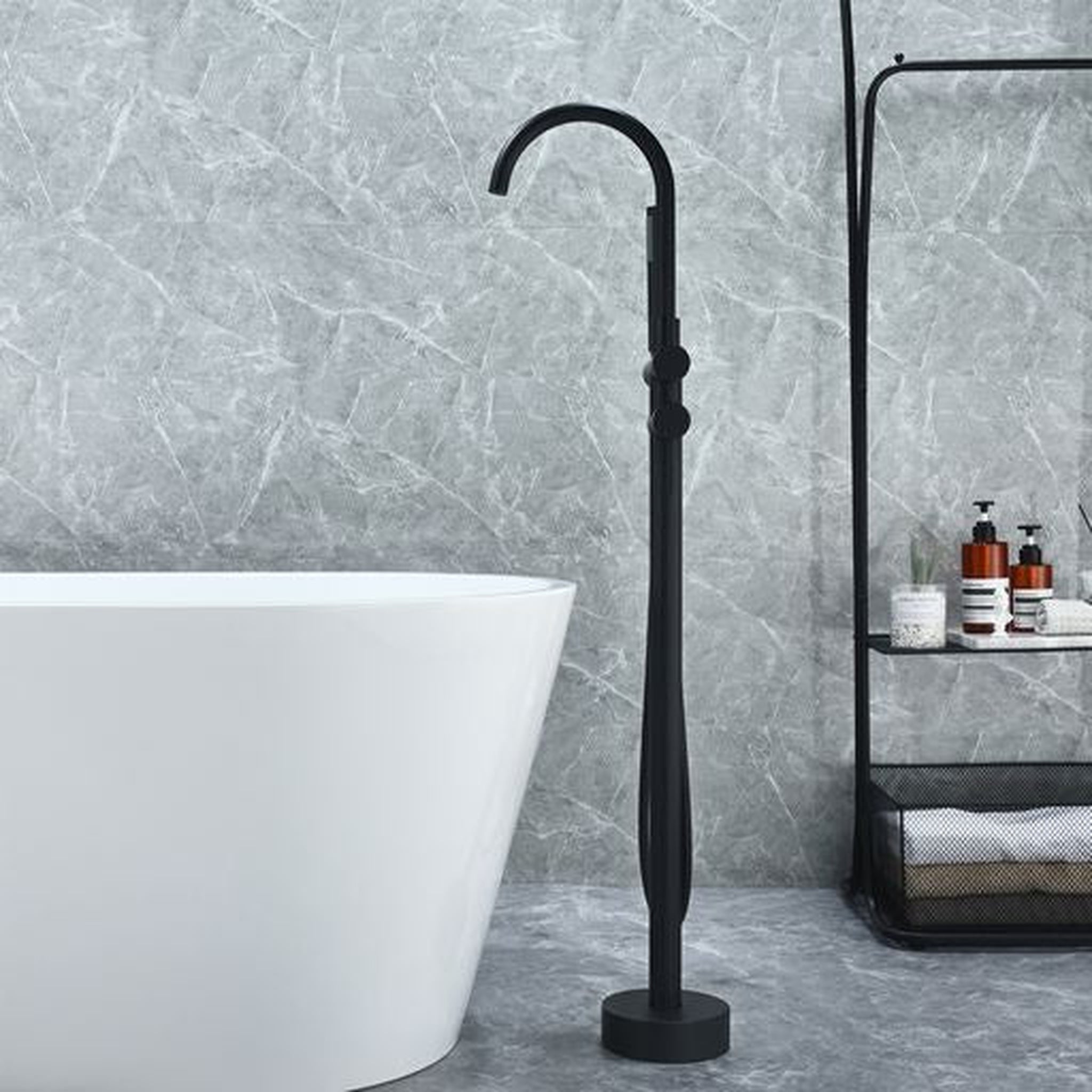 Altair, Altair Assens Matte Black Double Lever Handle Freestanding Bathtub Faucet With Handshower