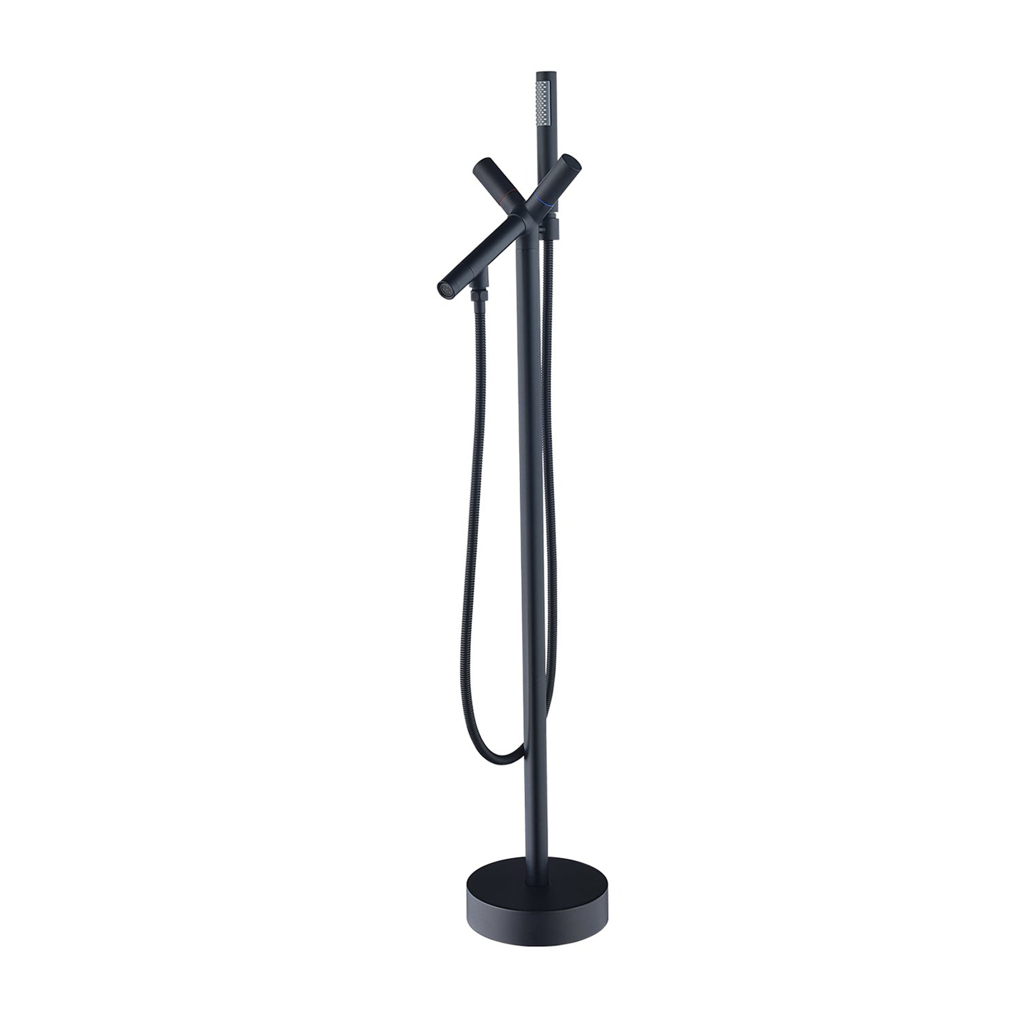 Altair, Altair Brulon Matte Black Double Knob Handle Freestanding Bathtub Faucet With Handshower