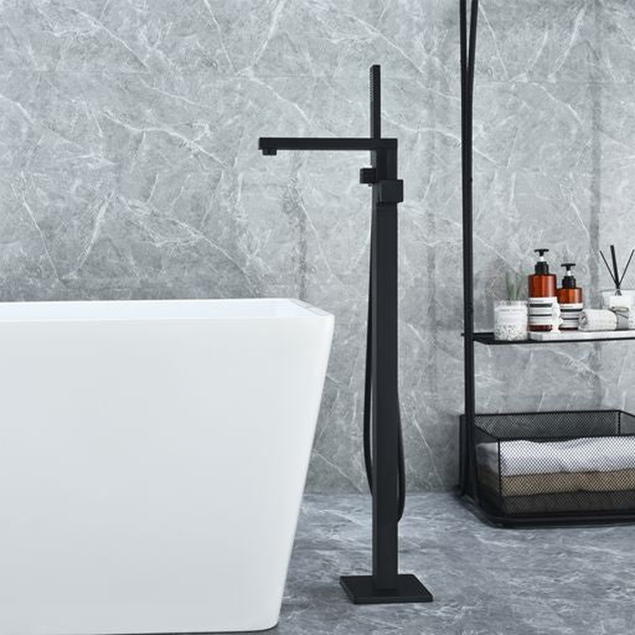 Altair, Altair Campia Matte Black Single Lever Handle Freestanding Bathtub Faucet With Handshower