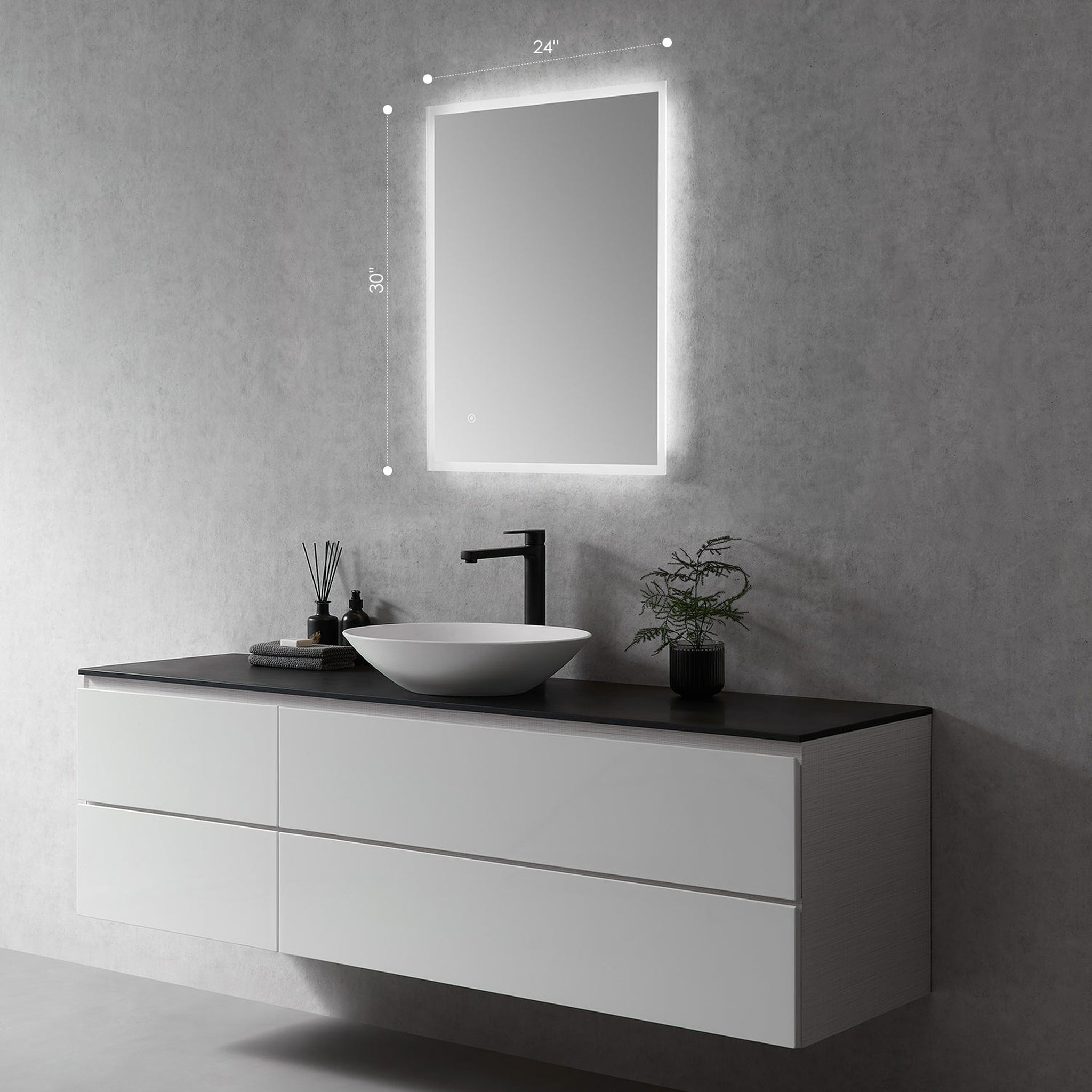 Altair, Altair Cassano 24" Rectangle Wall-Mounted LED Mirror