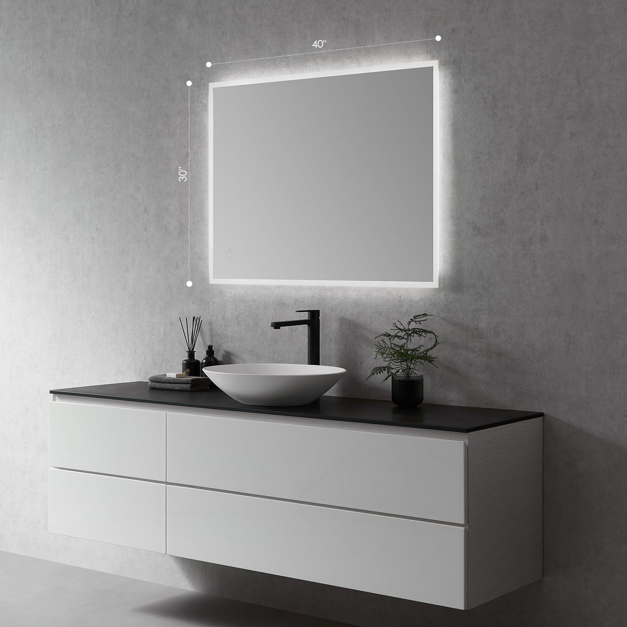 Altair, Altair Cassano 40" Rectangle Wall-Mounted LED Mirror