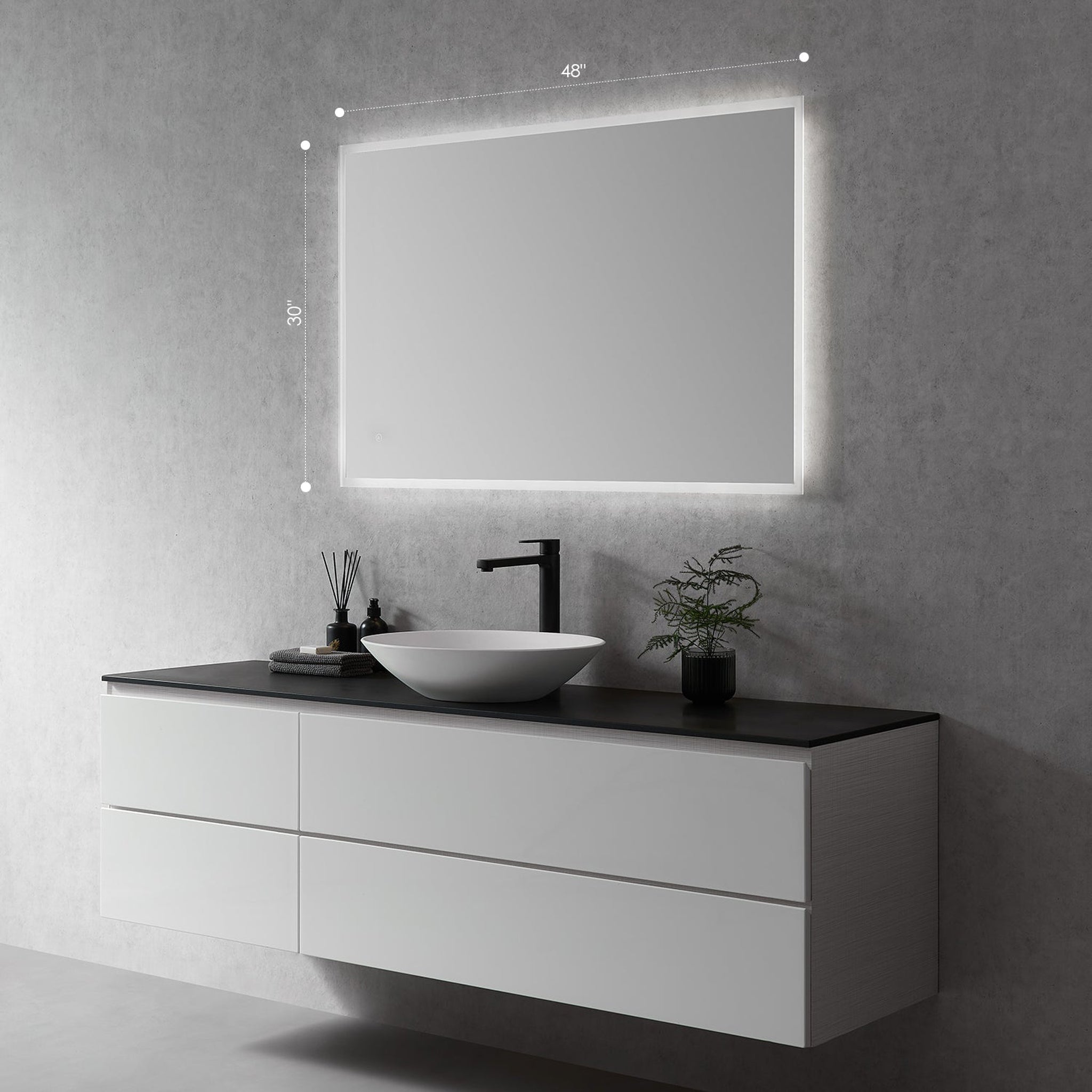 Altair, Altair Cassano 48" Rectangle Wall-Mounted LED Mirror