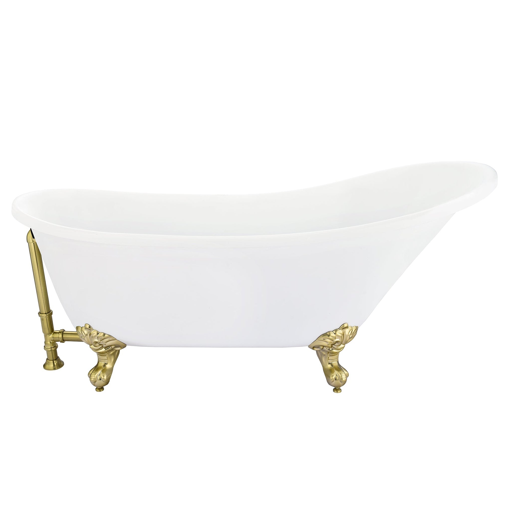 Altair, Altair Fandi 64" x 28" White Acrylic Clawfoot Bathtub With Brushed Brass Drain and Overflow