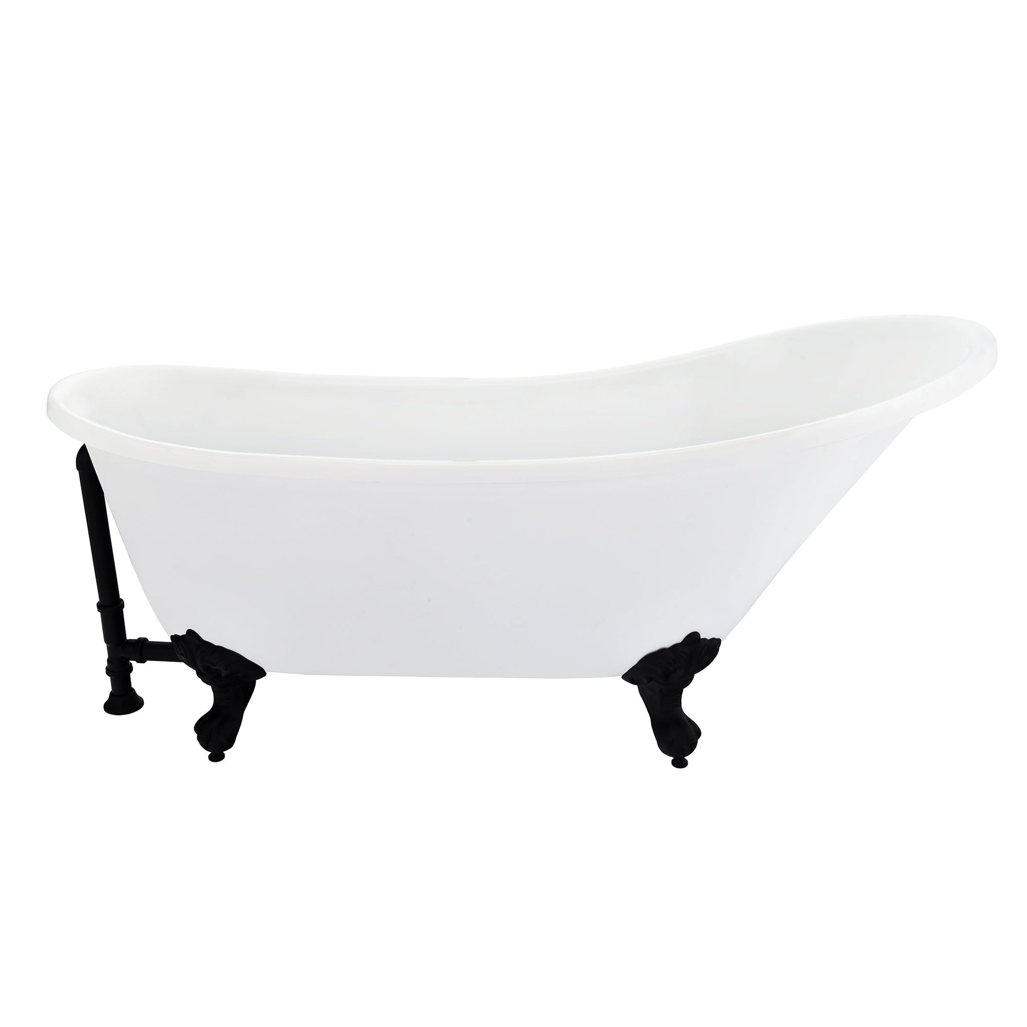 Altair, Altair Fandi 64" x 28" White Acrylic Clawfoot Bathtub With Matte Black Drain and Overflow