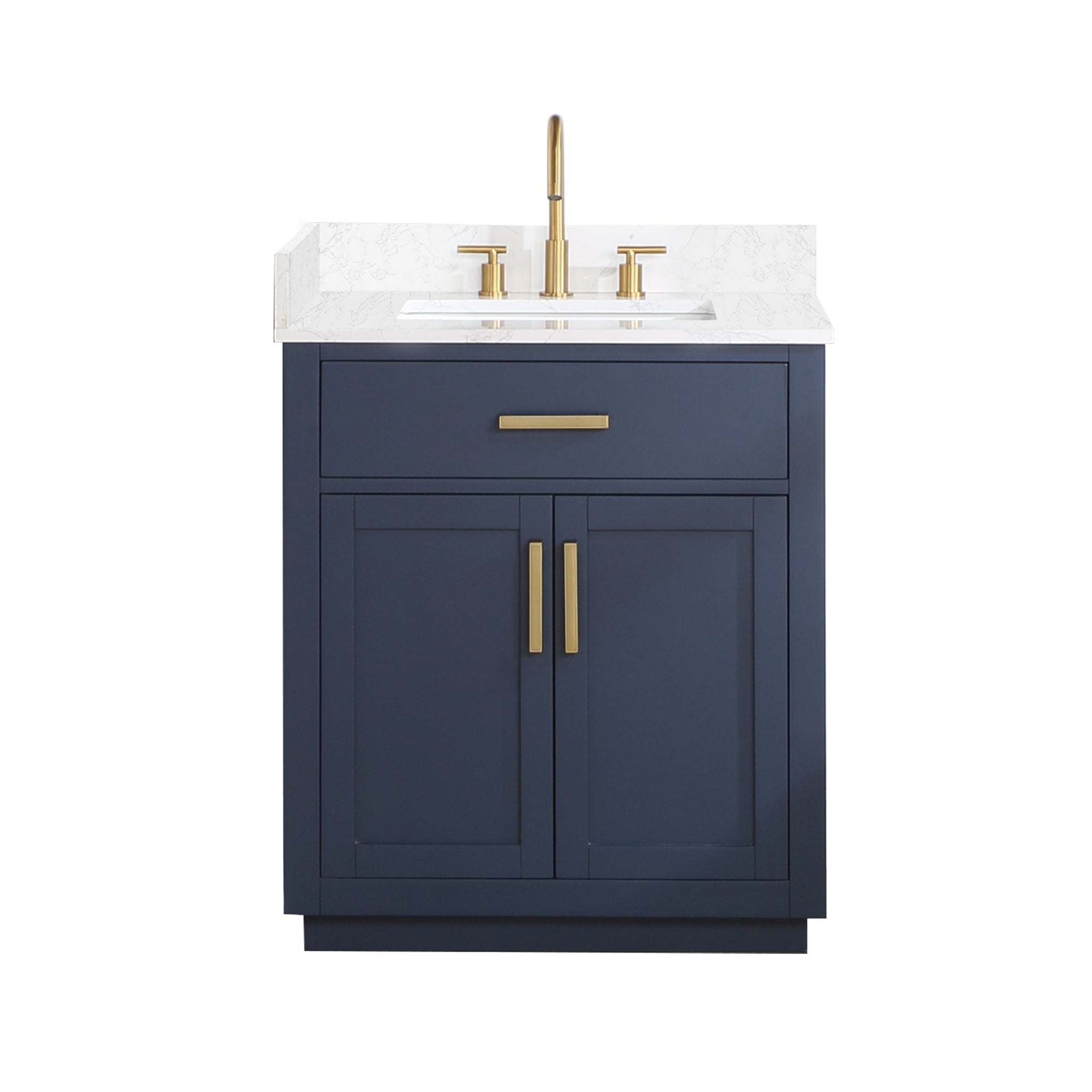 Altair, Altair Gavino 30" Royal Blue Freestanding Single Bathroom Vanity Set With Grain White Composite Stone Top, Single Rectangular Undermount Ceramic Sink, Overflow, Sidesplash, and Backsplash