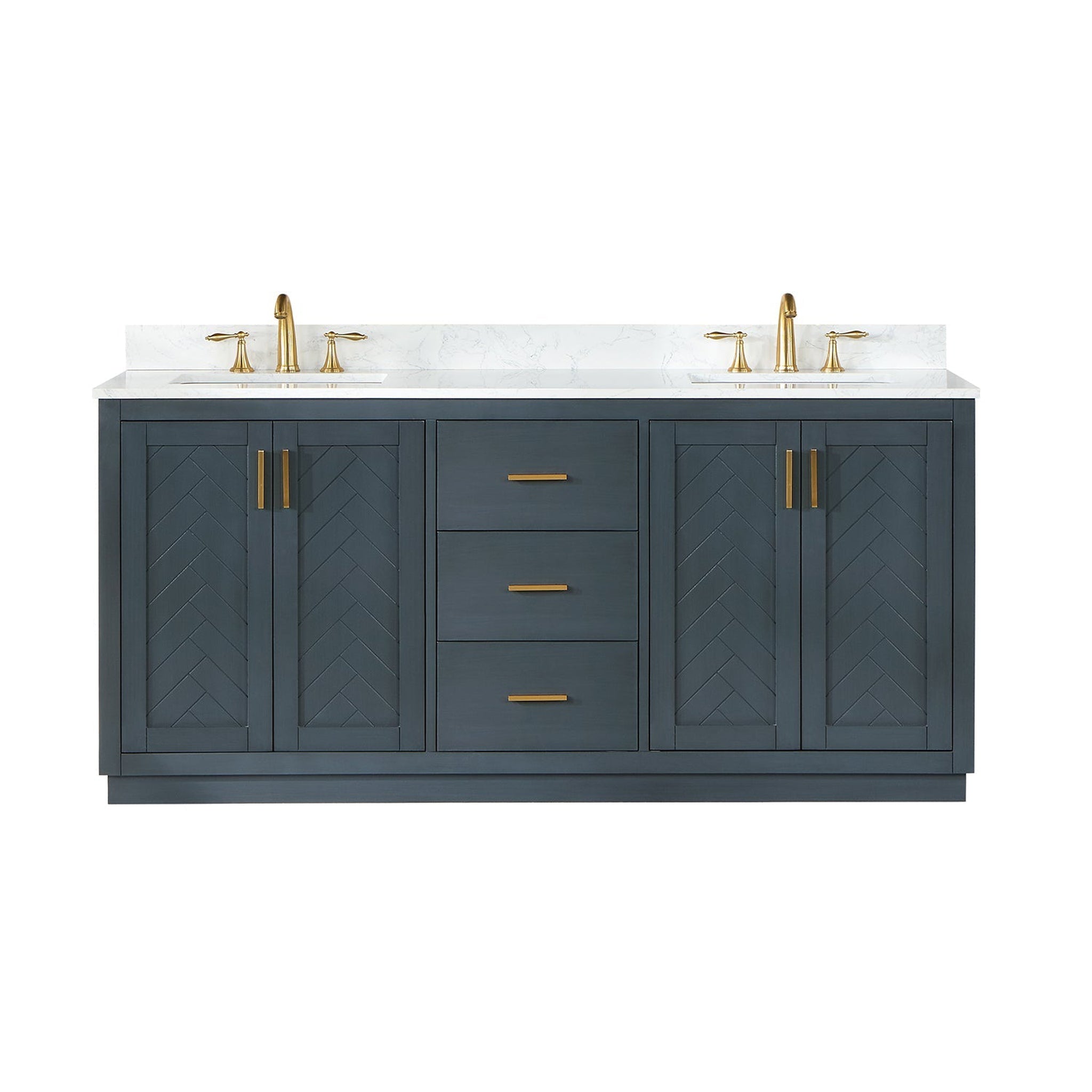 Altair, Altair Gazsi 72" Classic Blue Freestanding Double Bathroom Vanity Set With Elegant Composite Grain White Stone Top, Two Rectangular Undermount Ceramic Sinks, Overflow, and Backsplash