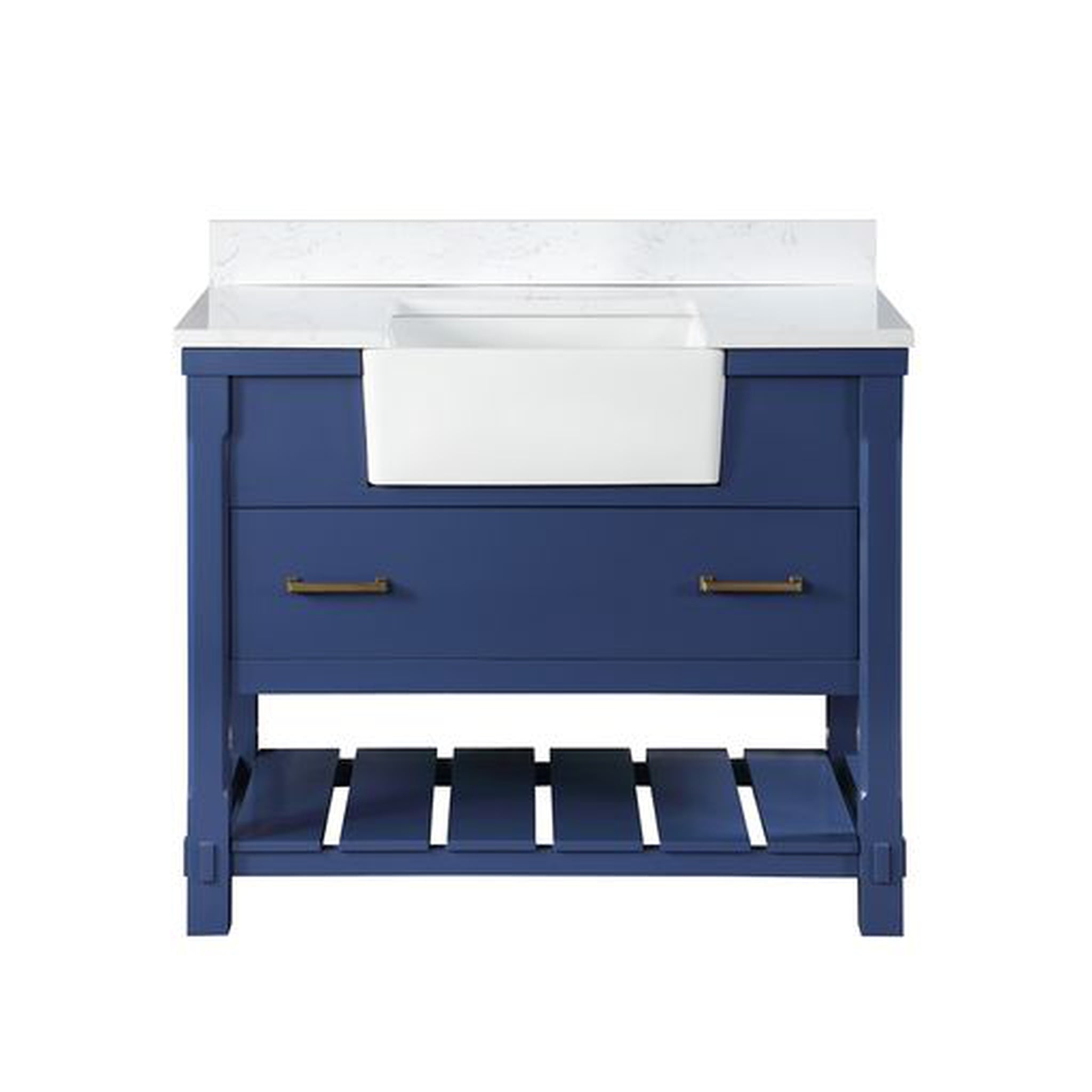 Altair, Altair Georgia 42" Single Jewelry Blue Freestanding Bathroom Vanity Set With Aosta White Composite Stone Top, Rectangular Farmhouse Sink, and Backsplash