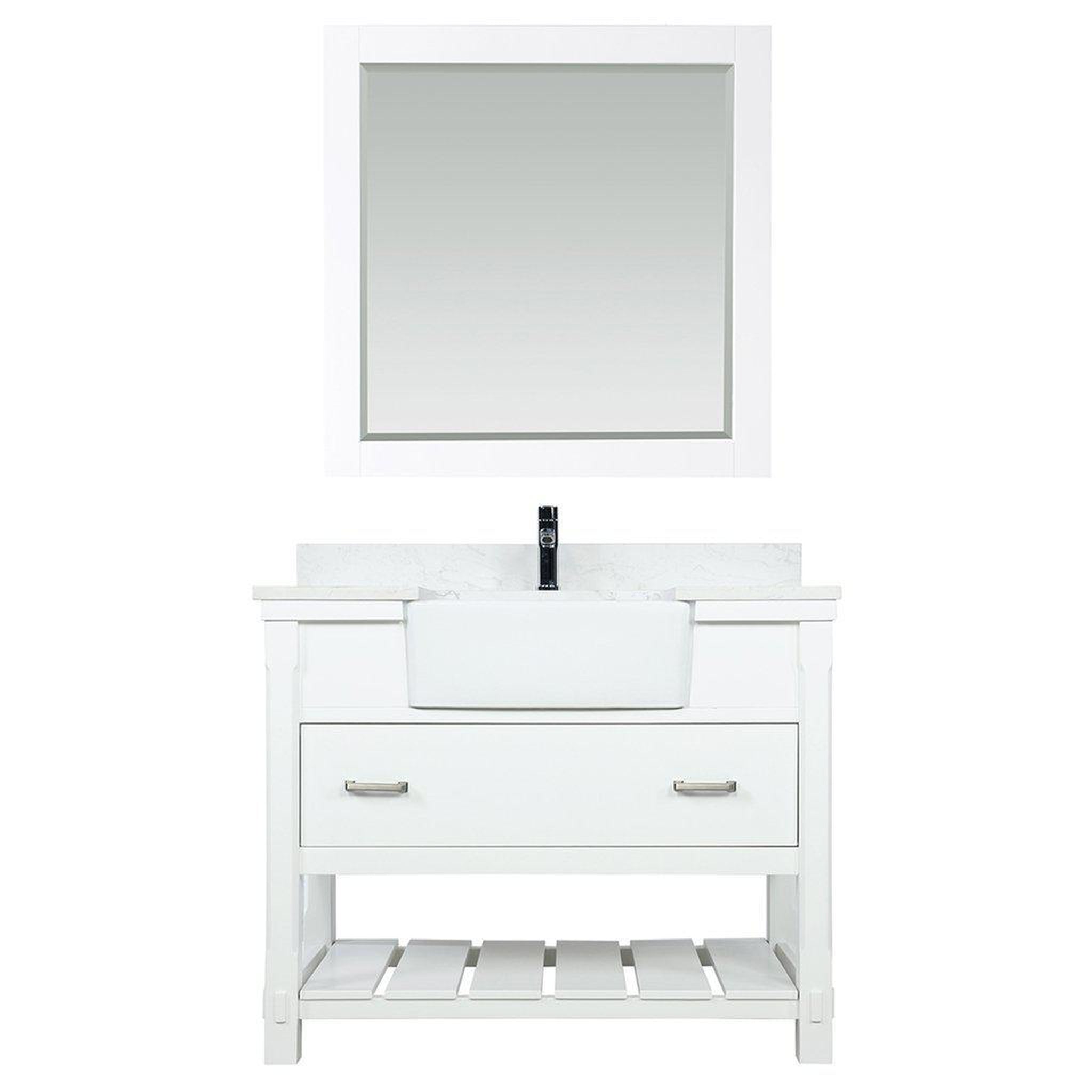 Altair, Altair Georgia 42" Single White Freestanding Bathroom Vanity Set With Mirror, Aosta White Composite Stone Top Rectangular Farmhouse Basin, and Backsplash