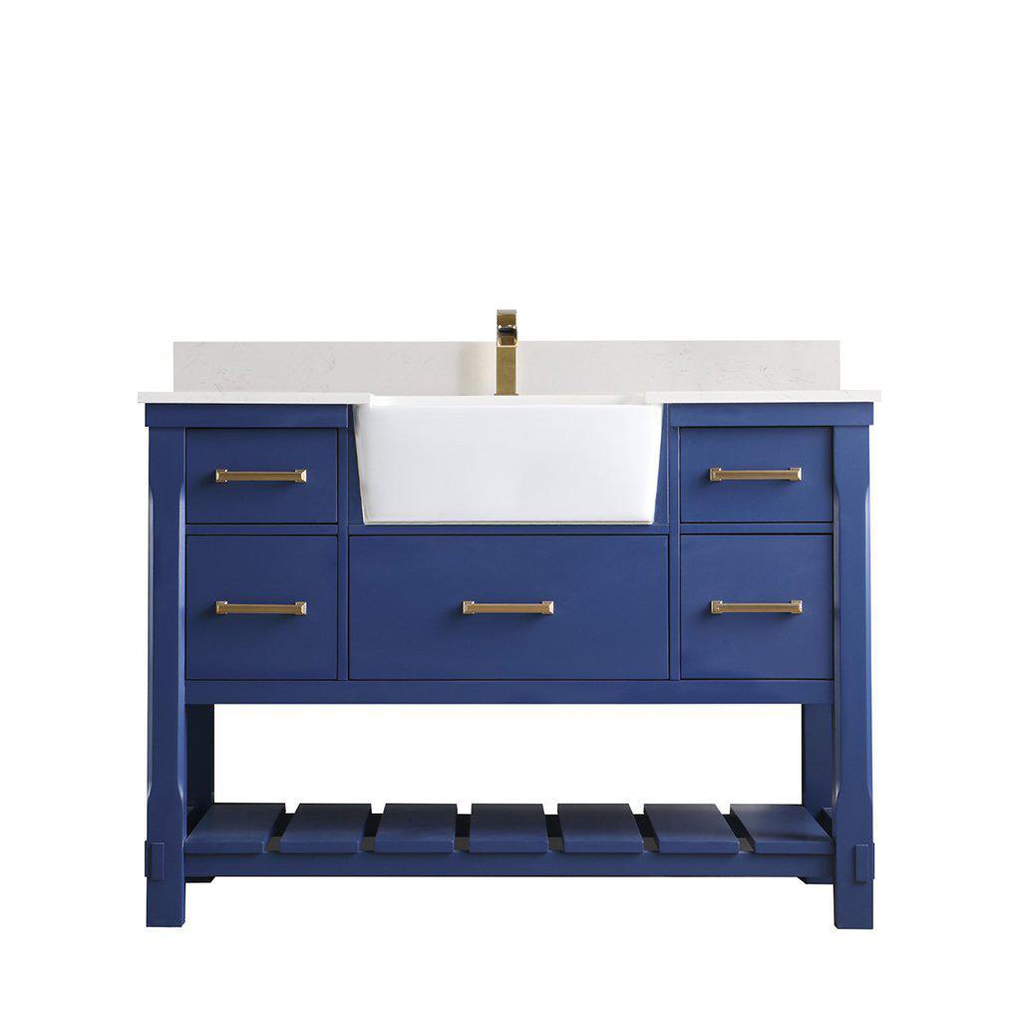 Altair, Altair Georgia 48" Single Jewelry Blue Freestanding Bathroom Vanity Set With Aosta White Composite Stone Top, Rectangular Farmhouse Sink, Overflow, and Backsplash