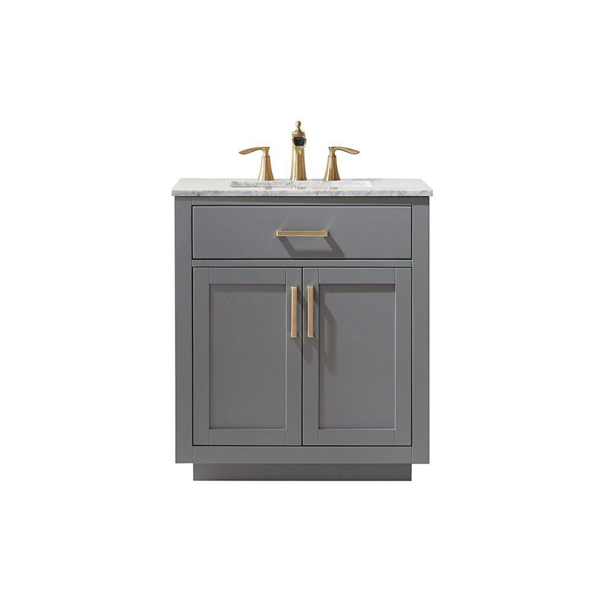 Altair, Altair Ivy 30" Single Gray Freestanding Bathroom Vanity Set With Natural Carrara White Marble Top, Rectangular Undermount Ceramic Sink, and Overflow