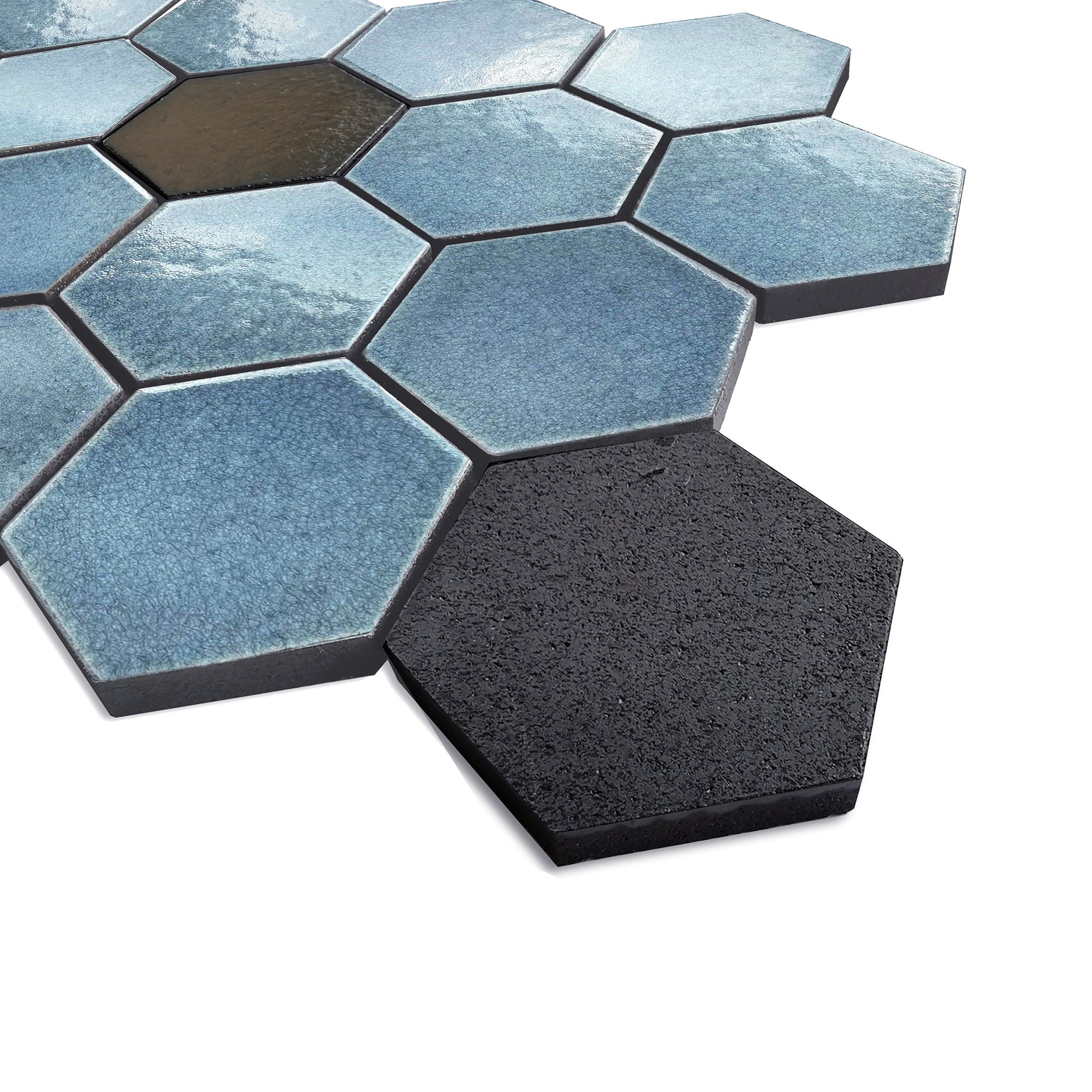 Altair, Altair Lugo 9 pcs. Hexagon Blue Stone Mosaic Floor and Wall Tile