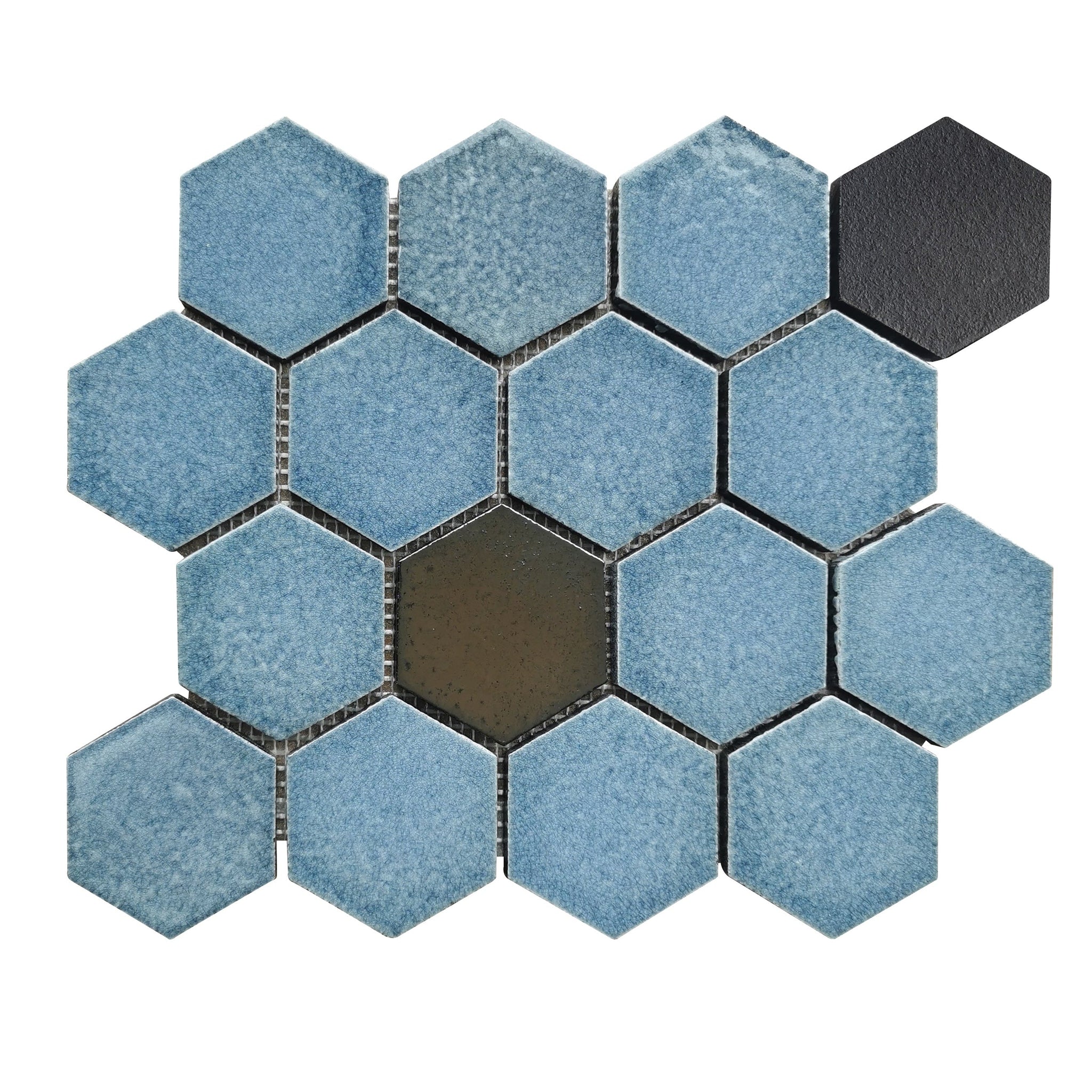 Altair, Altair Lugo 9 pcs. Hexagon Blue Stone Mosaic Floor and Wall Tile