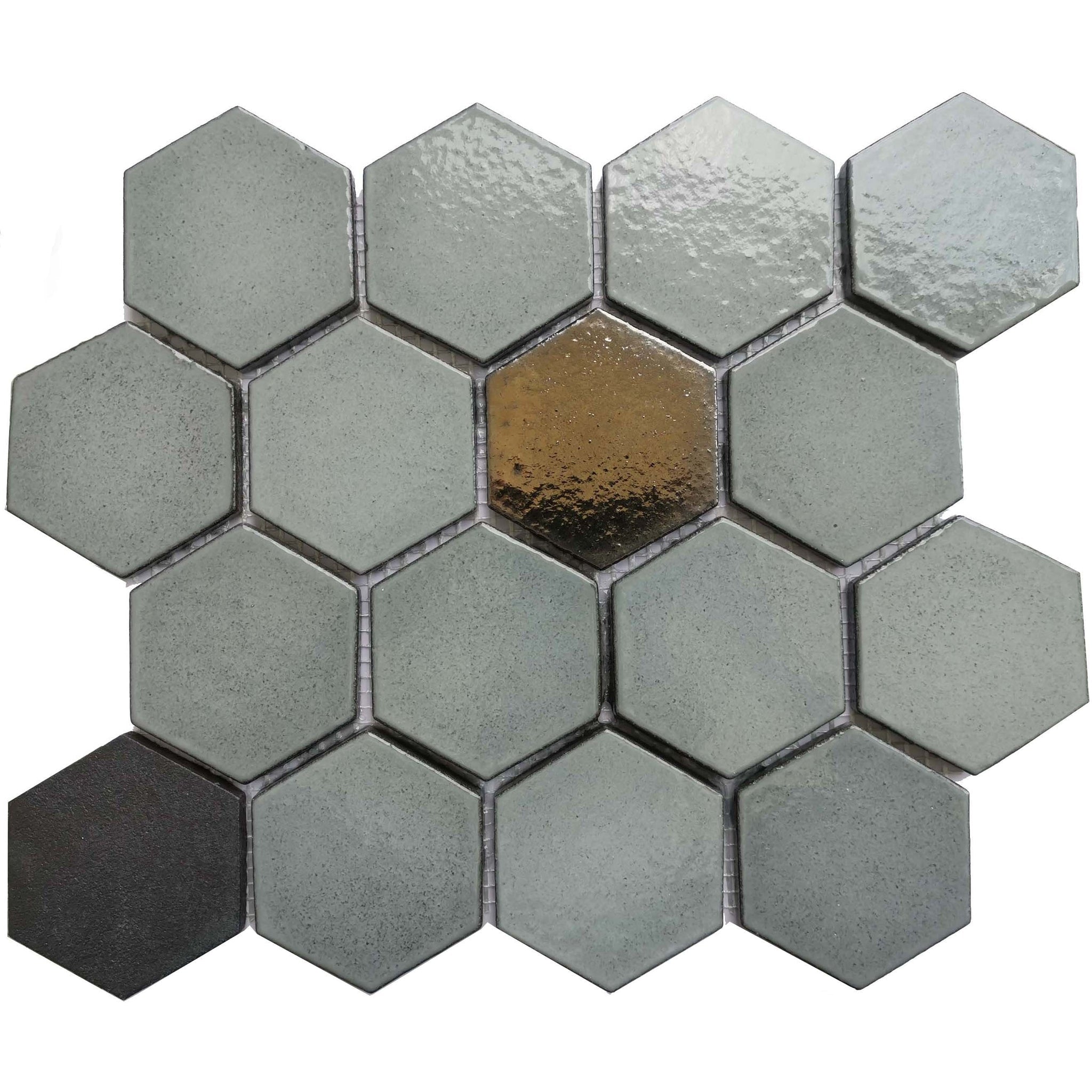 Altair, Altair Lugo 9 pcs. Hexagon Grey Stone Mosaic Floor and Wall Tile