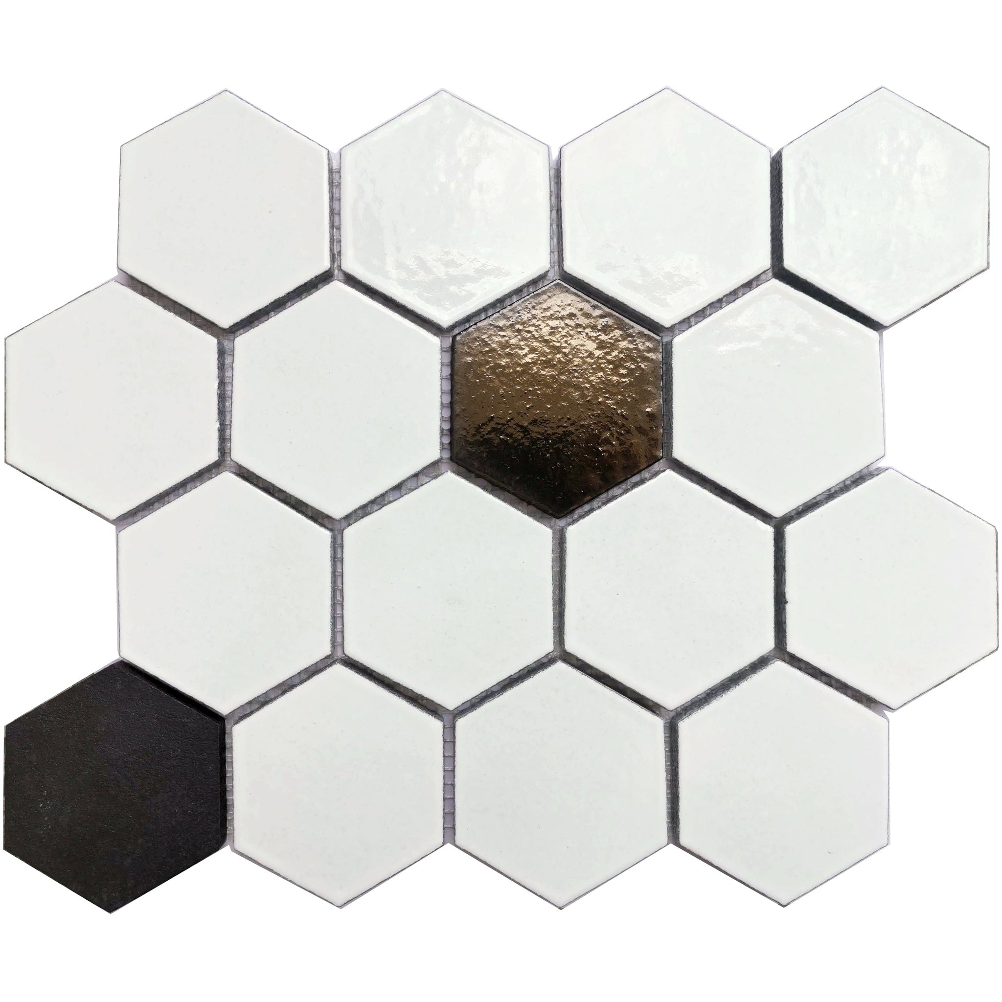 Altair, Altair Lugo 9 pcs. Hexagon White Stone Mosaic Floor and Wall Tile