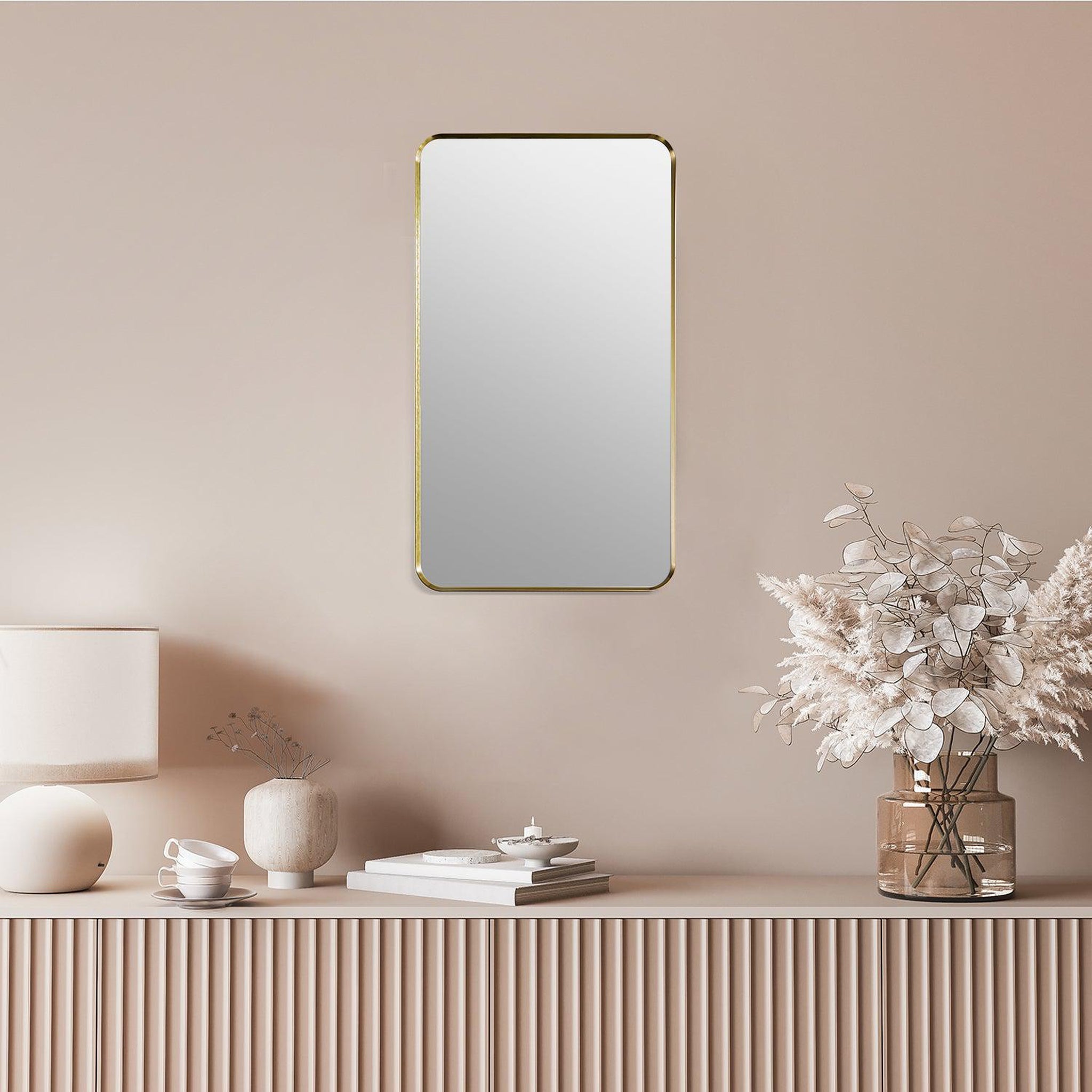 Altair, Altair Nettuno 18" x 32" Rectangle Brushed Gold Aluminum Framed Wall-Mounted Mirror