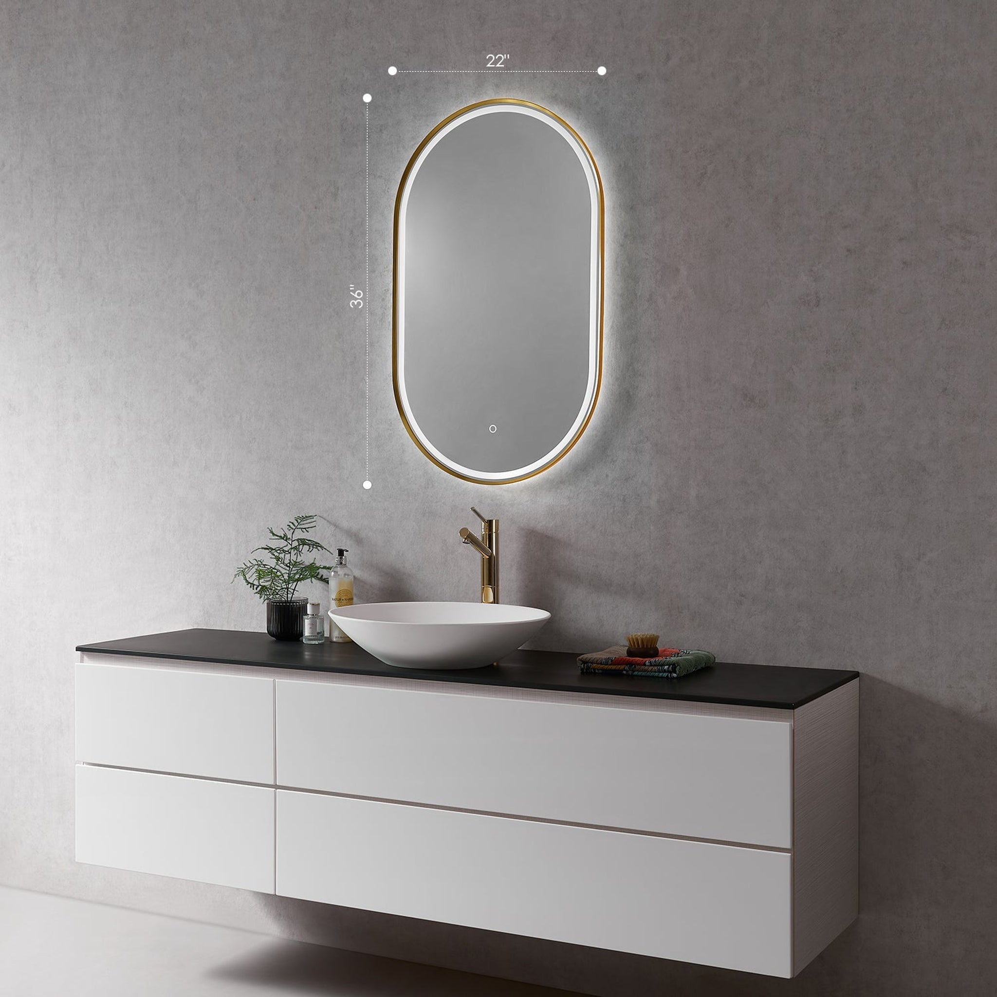 Altair, Altair Oleggio 22" Oval Brushed Gold Wall-Mounted LED Mirror