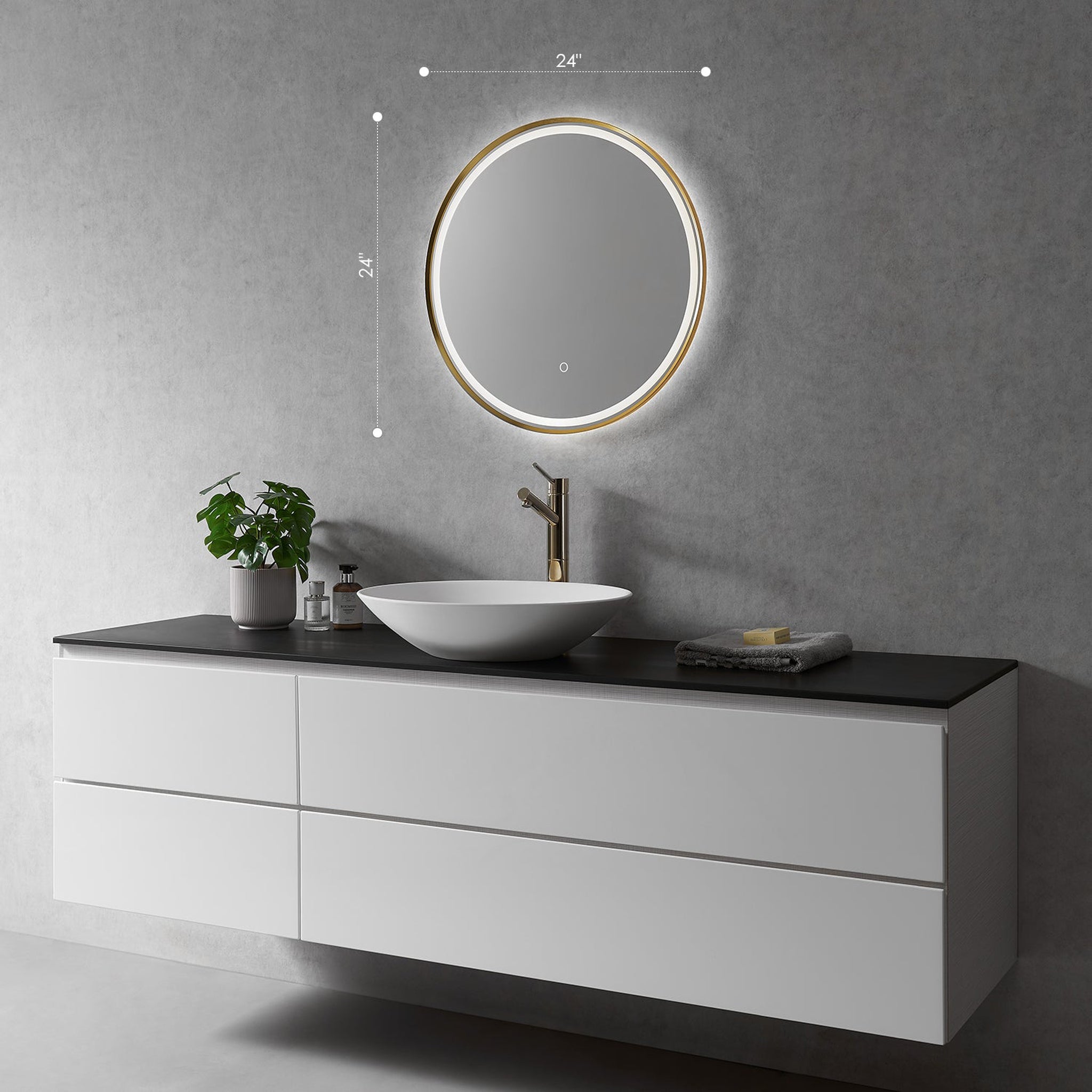 Altair, Altair Palme 24" Round Brushed Gold Wall-Mounted LED Mirror