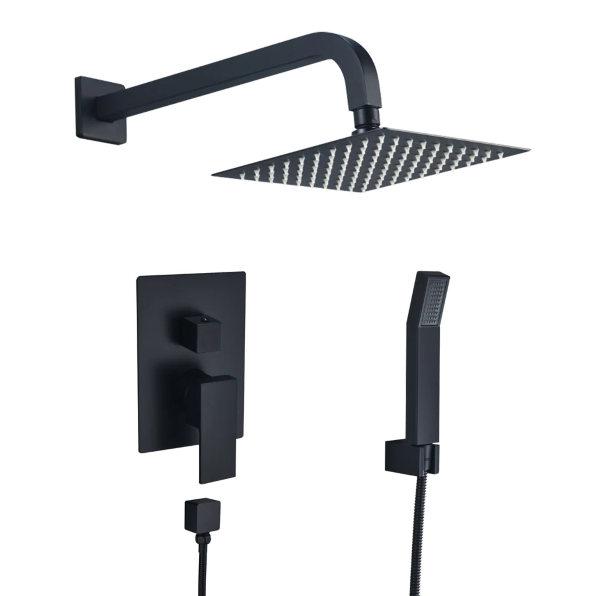 Altair, Altair Raeren Matte Black Complete Shower System With 8" Square Rain Shower Head and Rough-In Valve