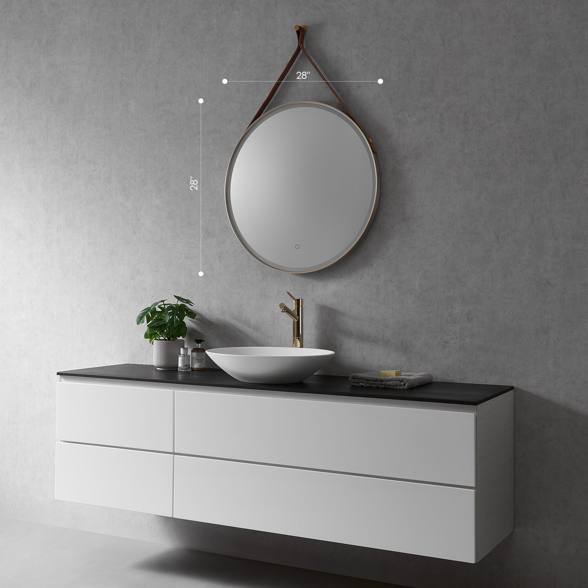 Altair, Altair Roccia 28" Round Brushed Gold Wall-Mounted LED Mirror